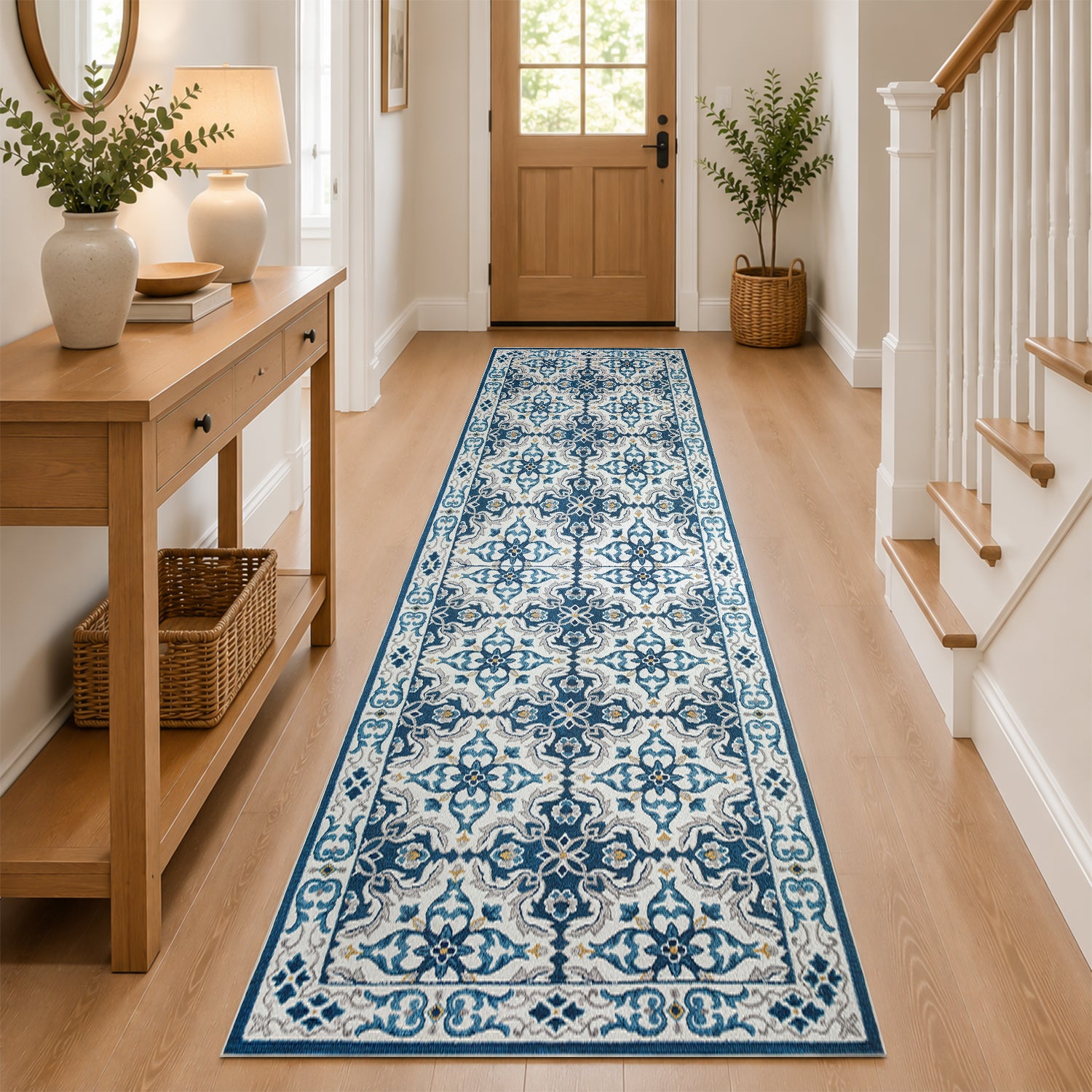 Modern Non-Slip Blue Rug for Living Room & Bedroom