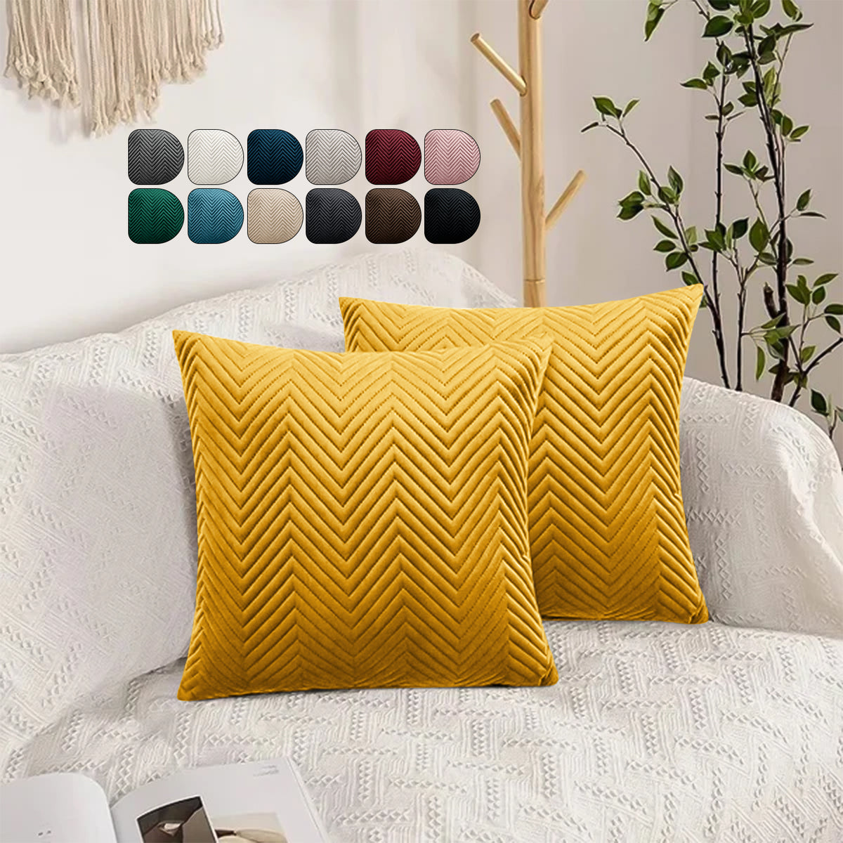 Embossed Velvet Sofa Pillows Cover Pack Of 2 Covers & Filled Cushion
