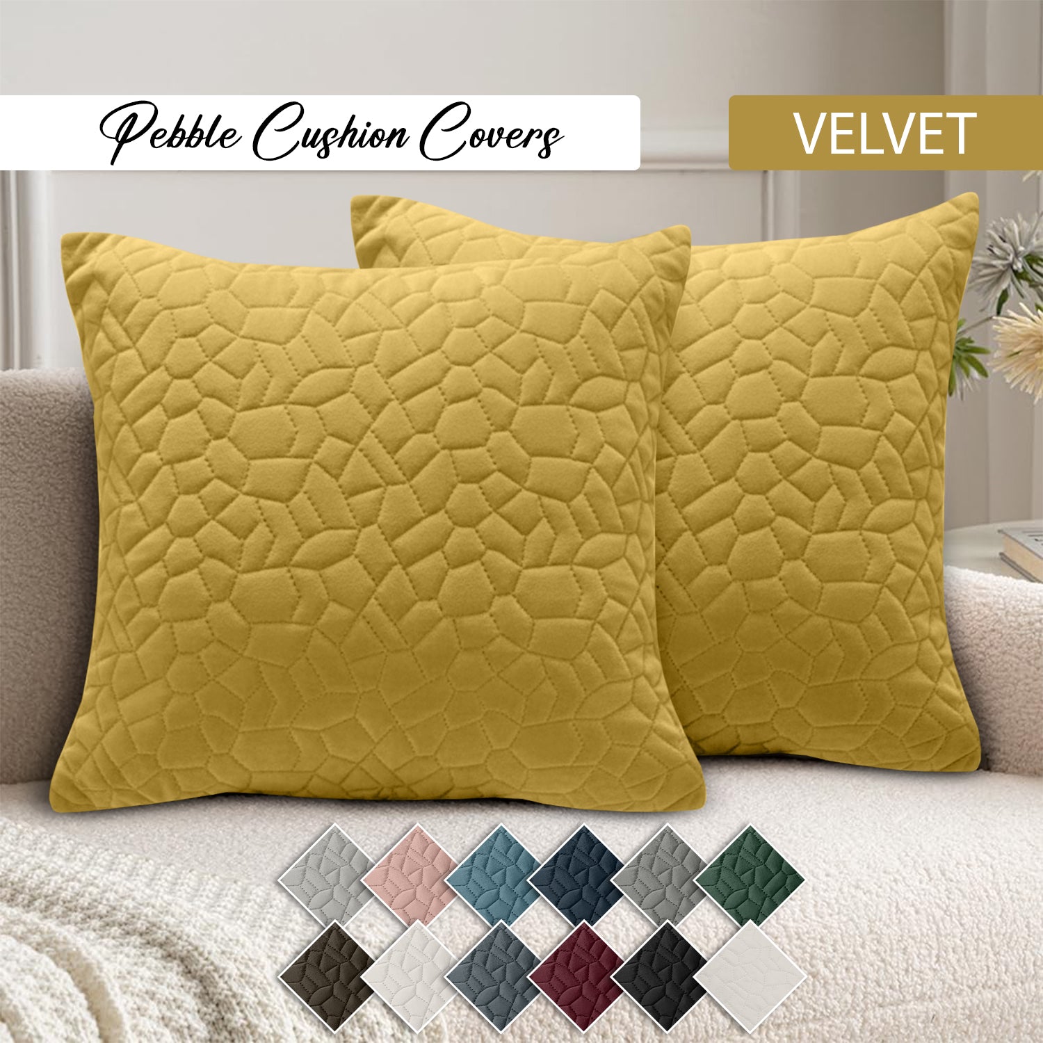 18x18 Pack Of 2 Velvet Cushion Cover Pebbles Pattern