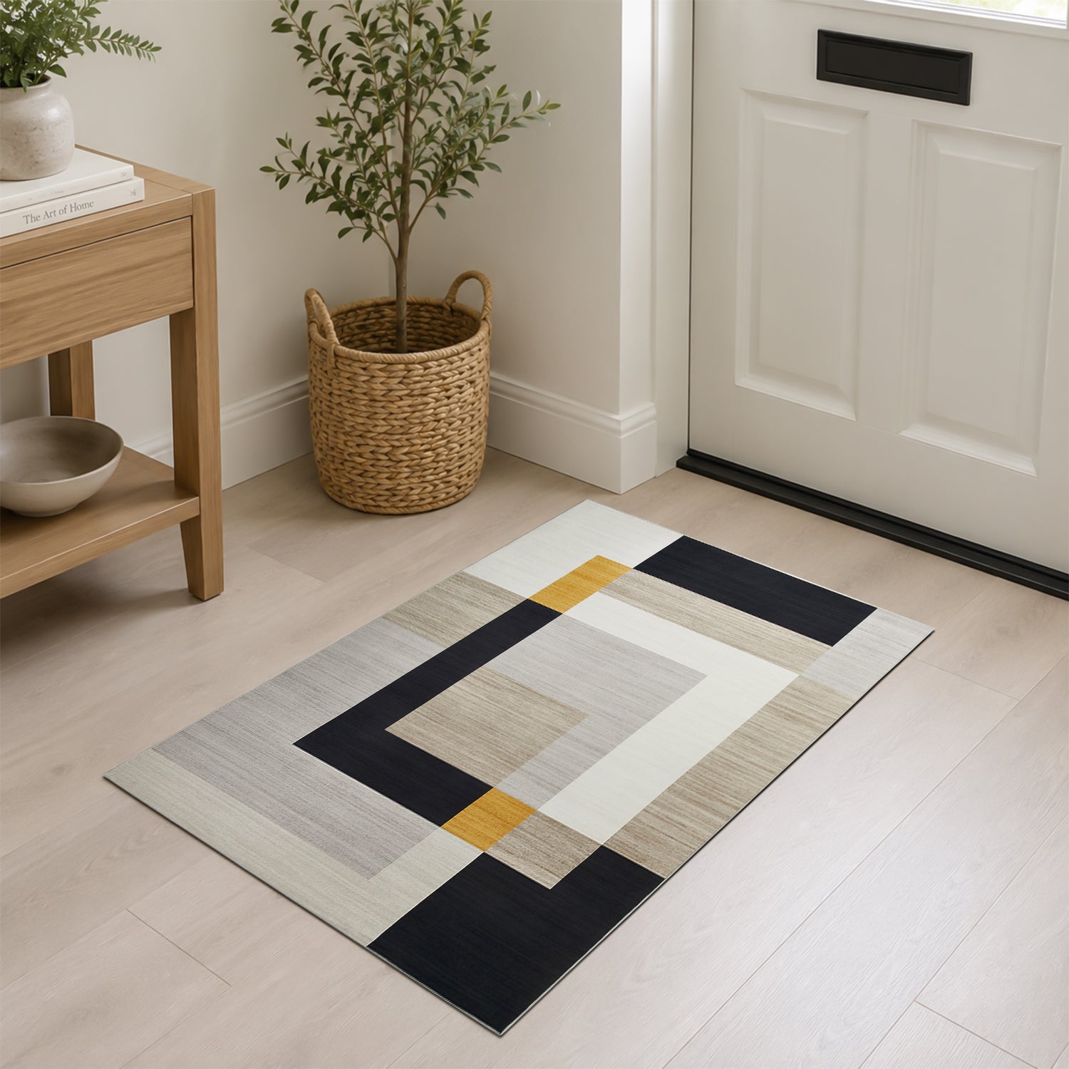 Minimalist Colour Block Rug Grey Black & Mustard Tones