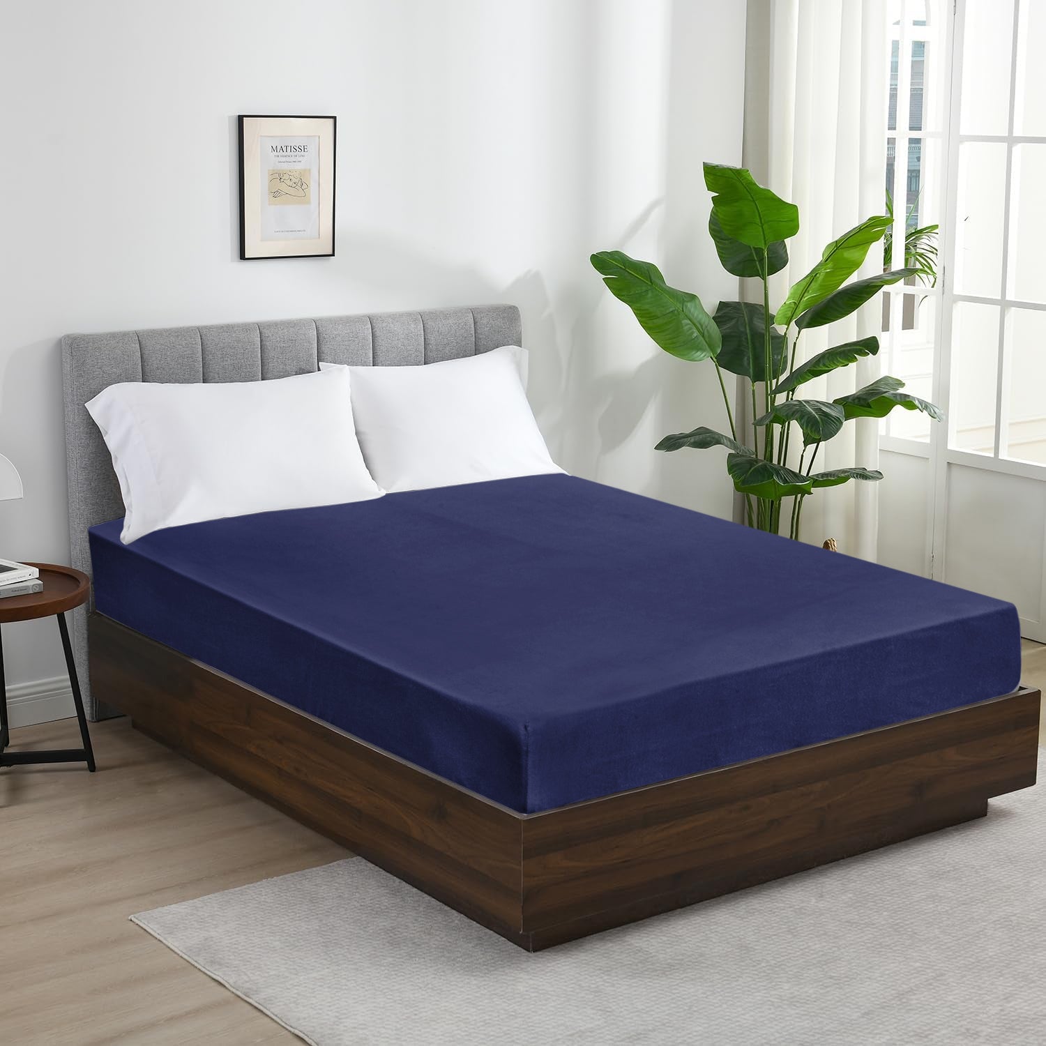 Navy blue Jersey cotton Fitted Sheet