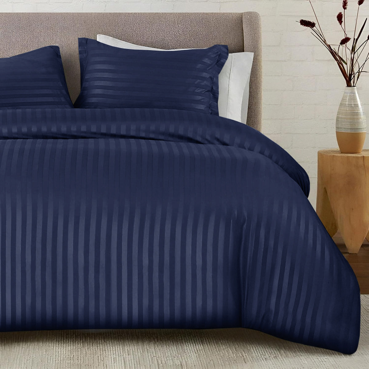 4 Piece Striped Duvet Cover Complete Bedding Set