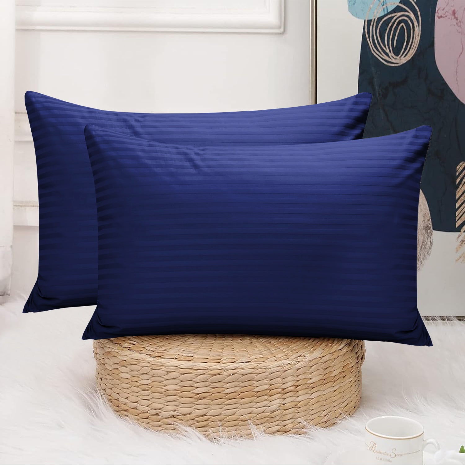 Navy Blue Striped pillowcases