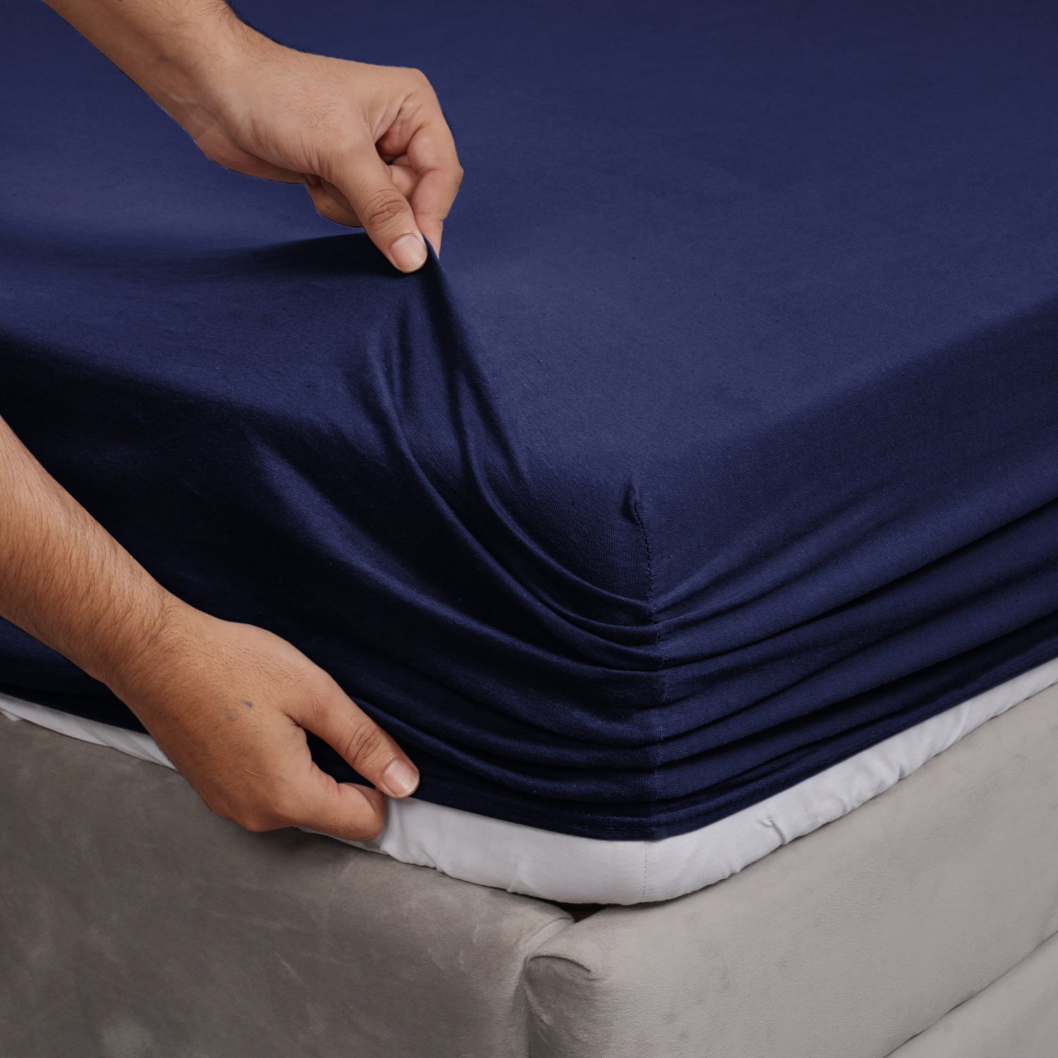 Navy blue Jersey cotton Fitted Sheet