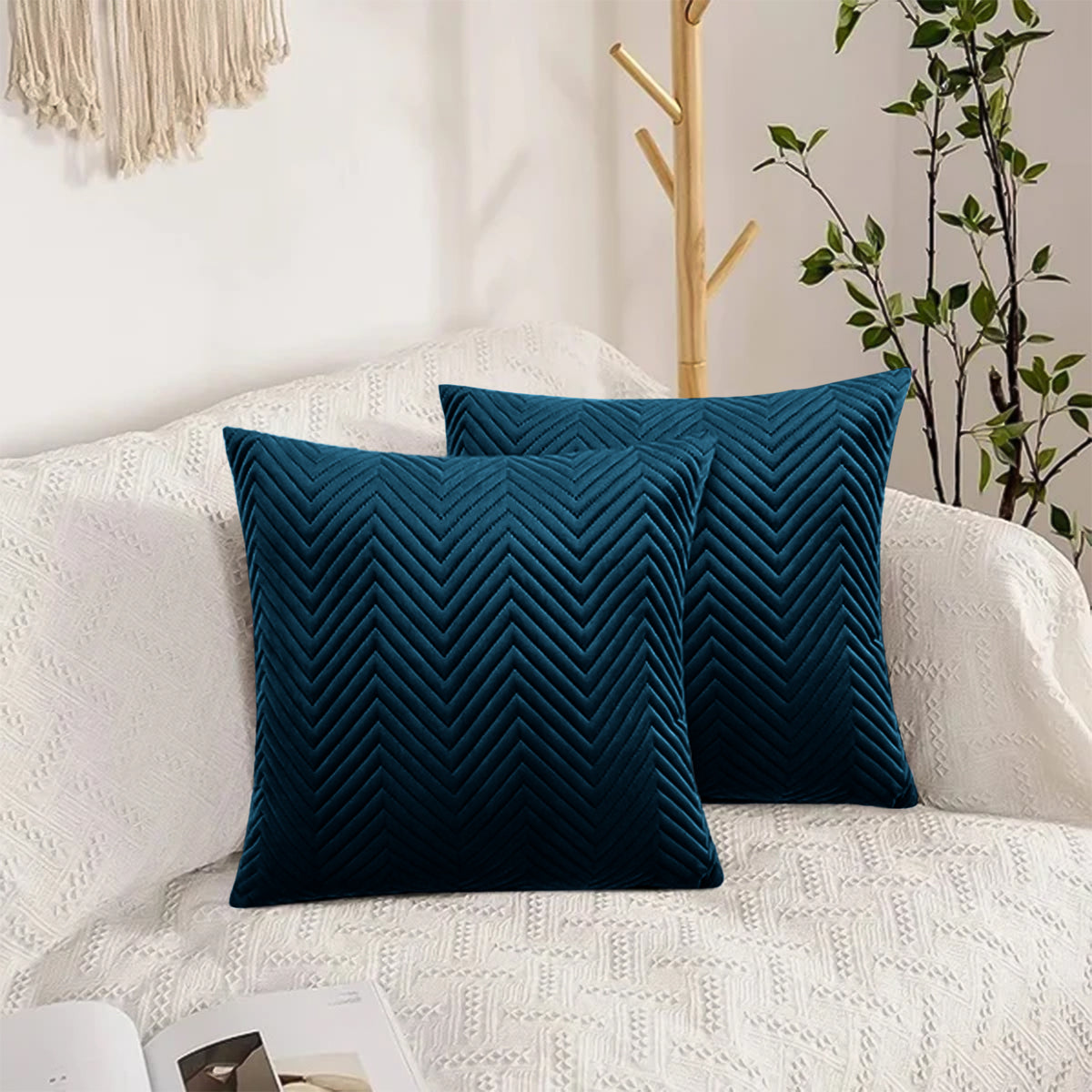 Embossed Velvet Sofa Pillows Cover Pack Of 2 Covers & Filled Cushion