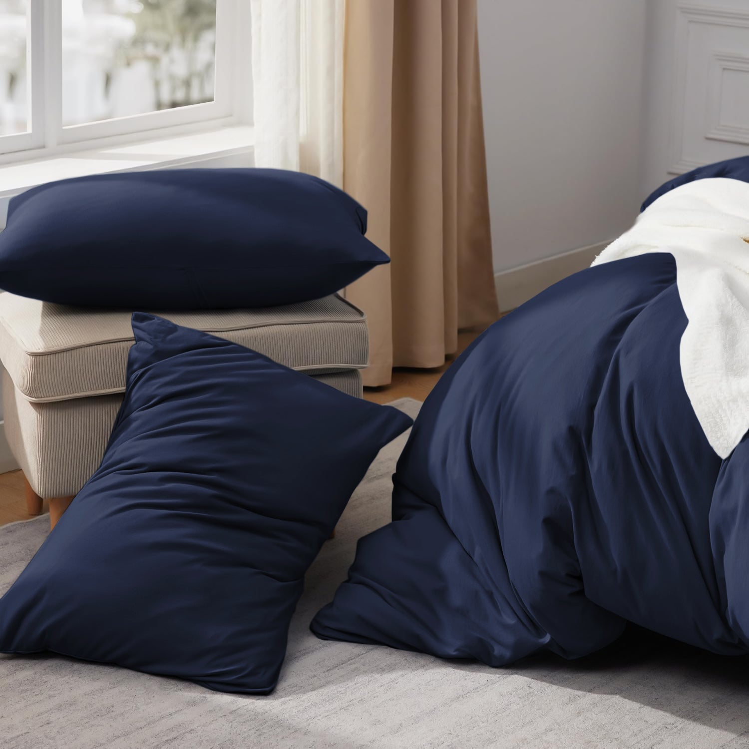 Plain Navy Duvet Cover & Pillowcases