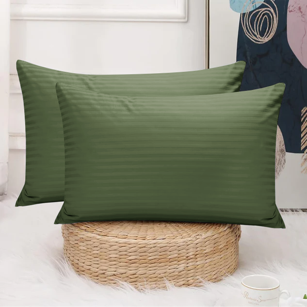 Olive Green Striped pillowcases