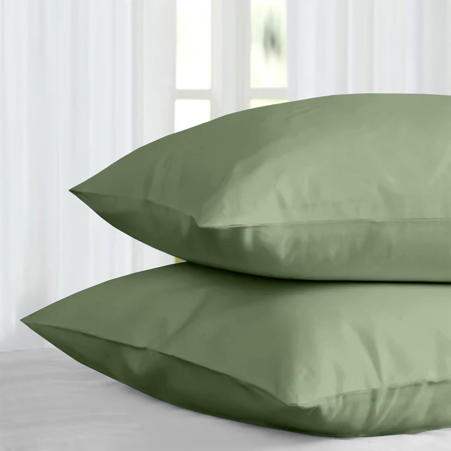 Olive Green Pillowcases Plain Dye Pair