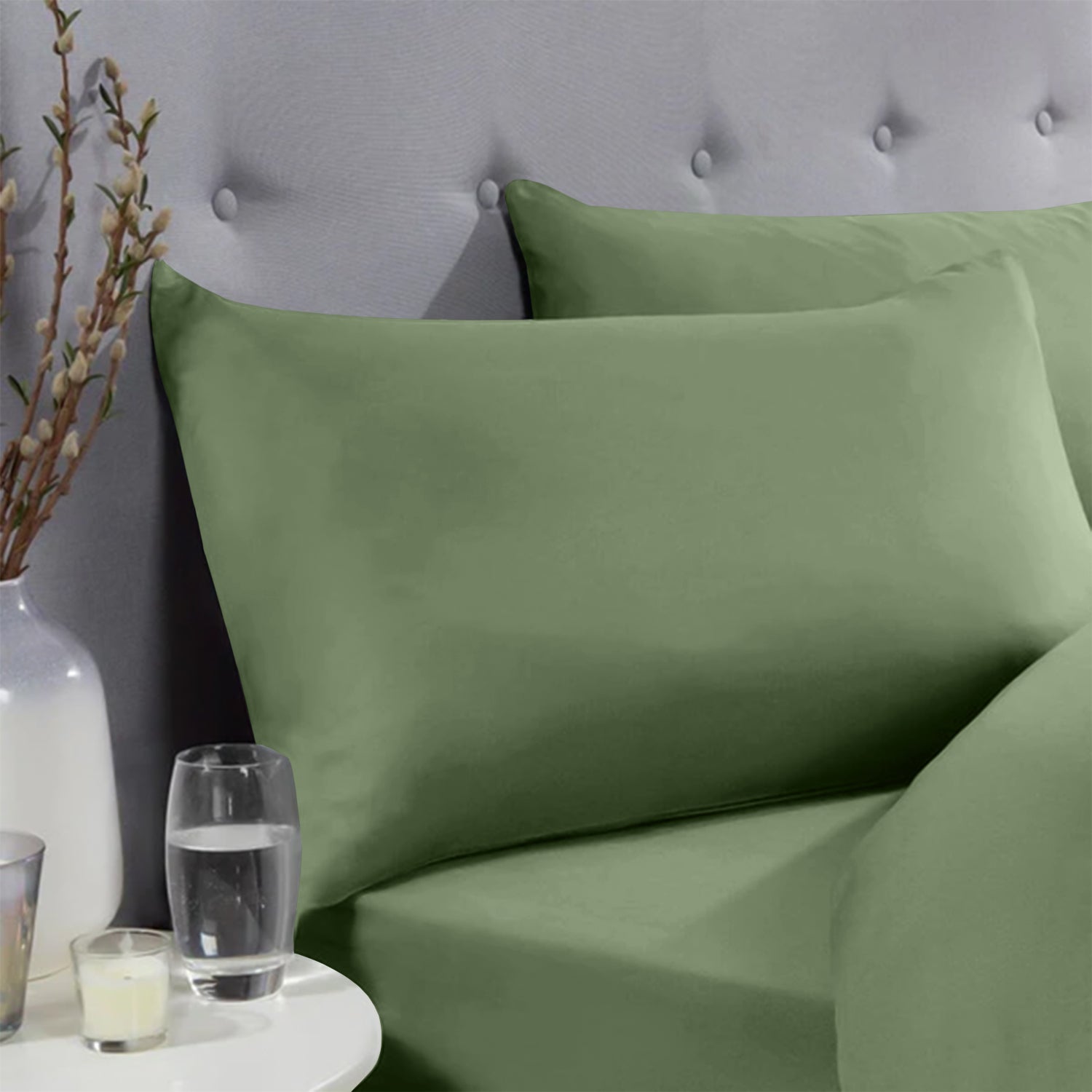 Olive Green Pillowcases Plain Dye Pair