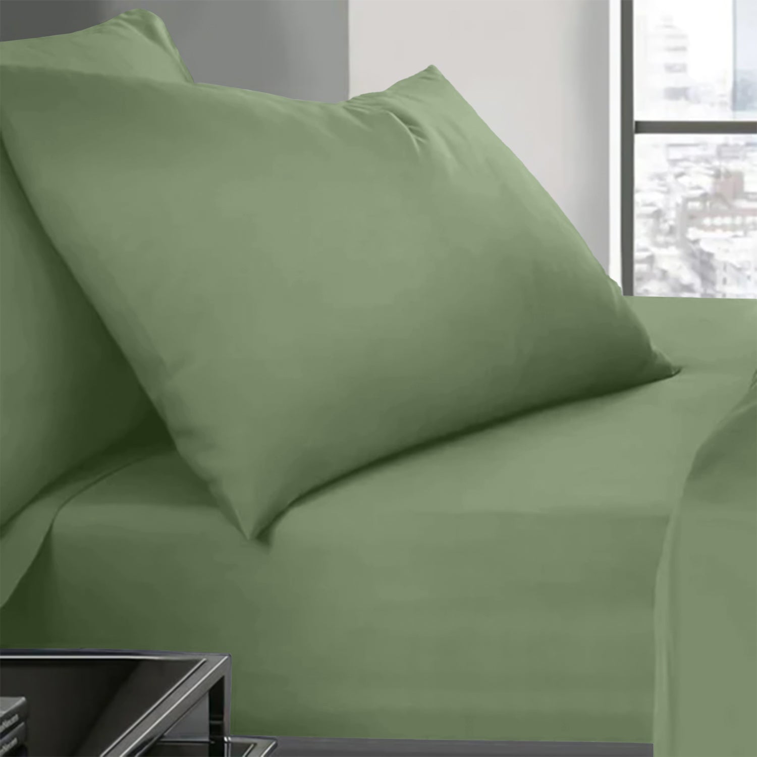 Olive Green Pillowcases Plain Dye Pair