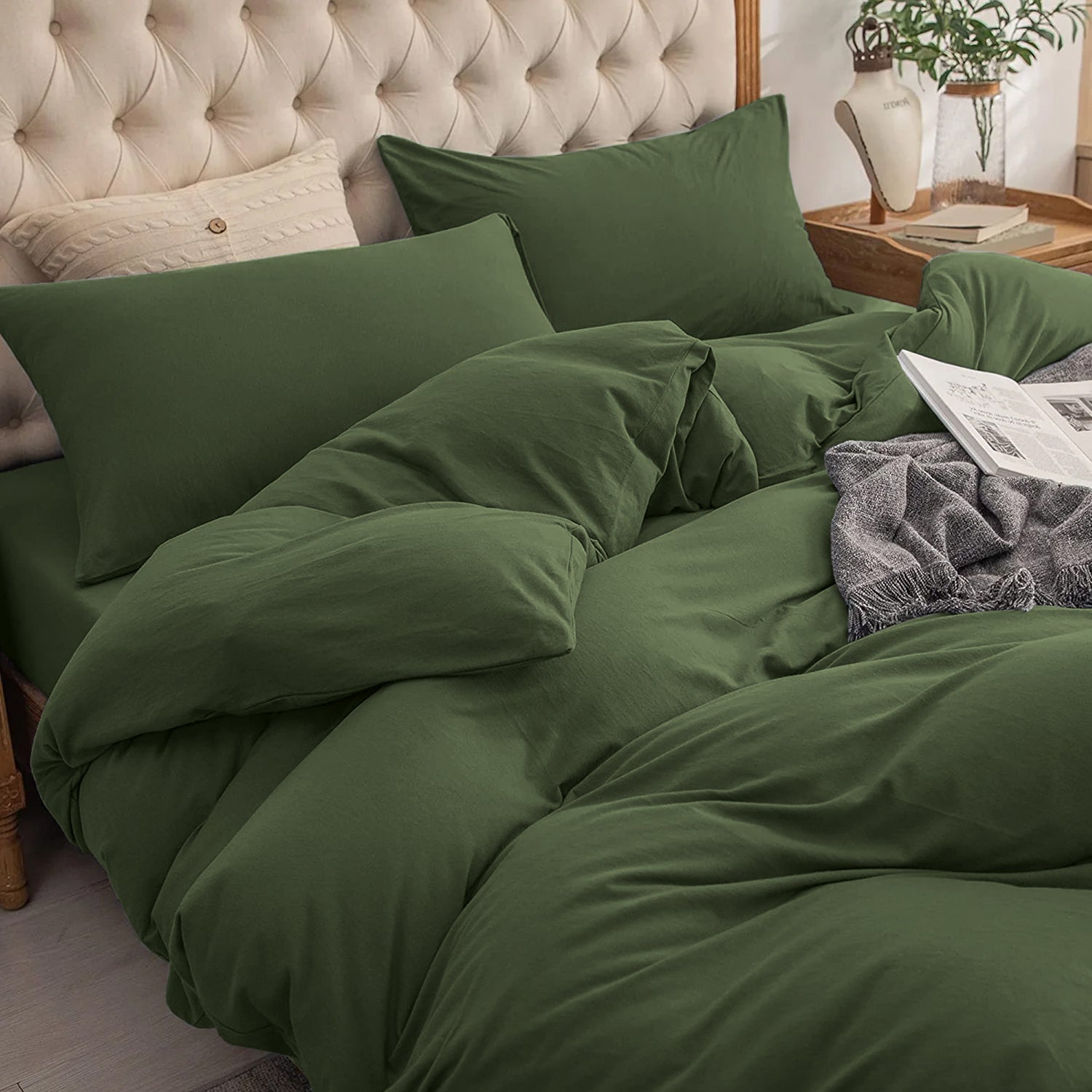 4 Piece Plain Bedding Set Duvet Cover, Pillowcases & Fitted Sheet