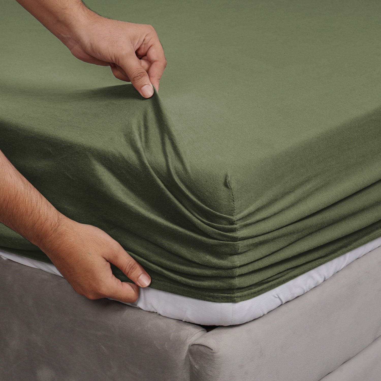 Olive Green Jersey cotton Fitted Sheet