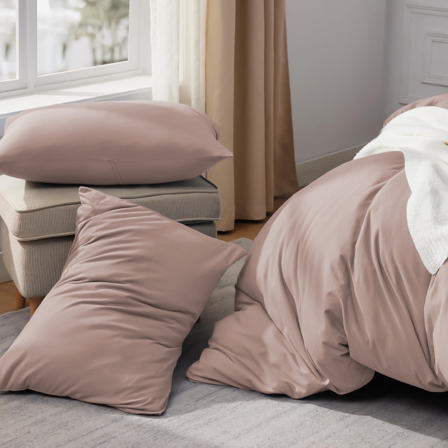 Solid Colour Peach Bedding with Pillowcases