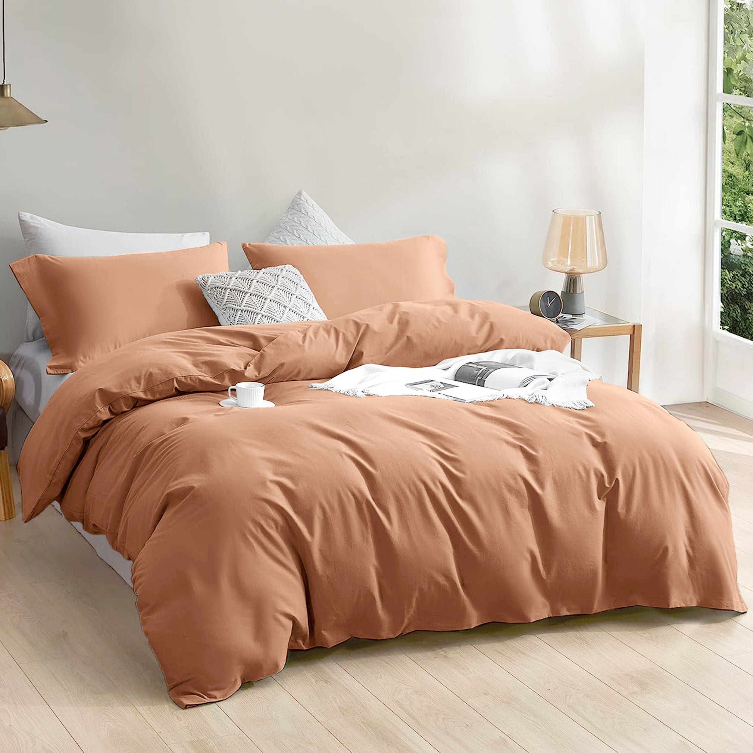 4 Piece Plain Bedding Set Peach