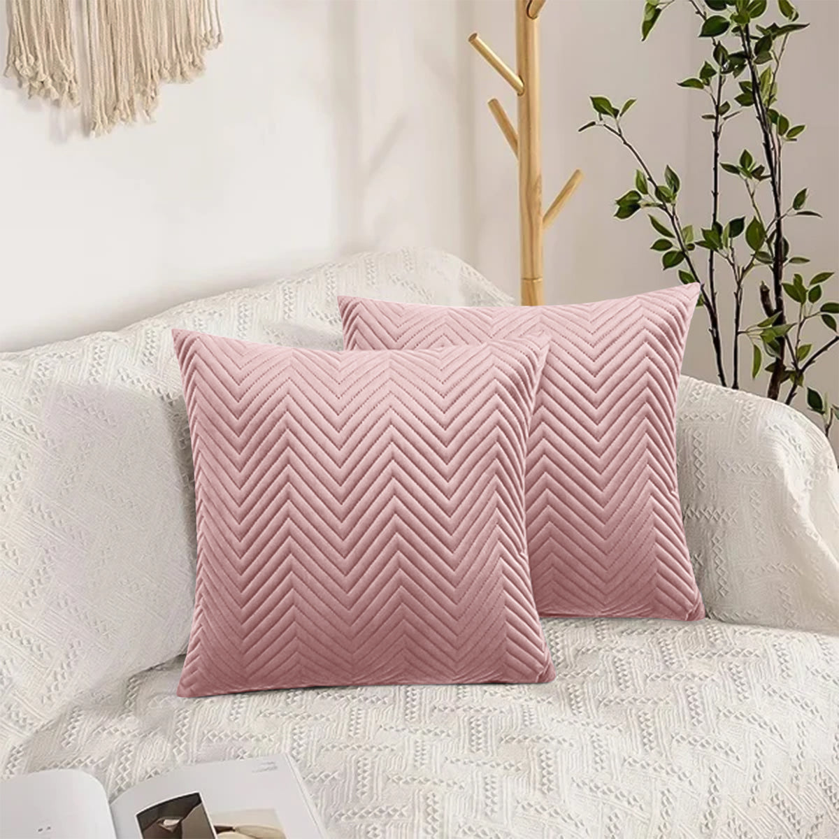 Embossed Velvet Sofa Pillows Cover Pack Of 2 Covers & Filled Cushion