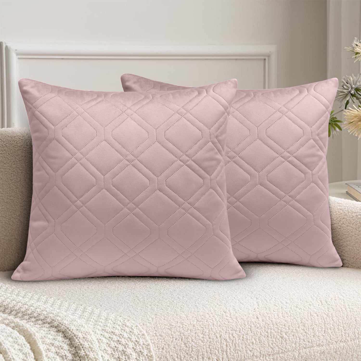 Pack Of 2 Embossed Velvet Cushion Cover Diamond Pattern