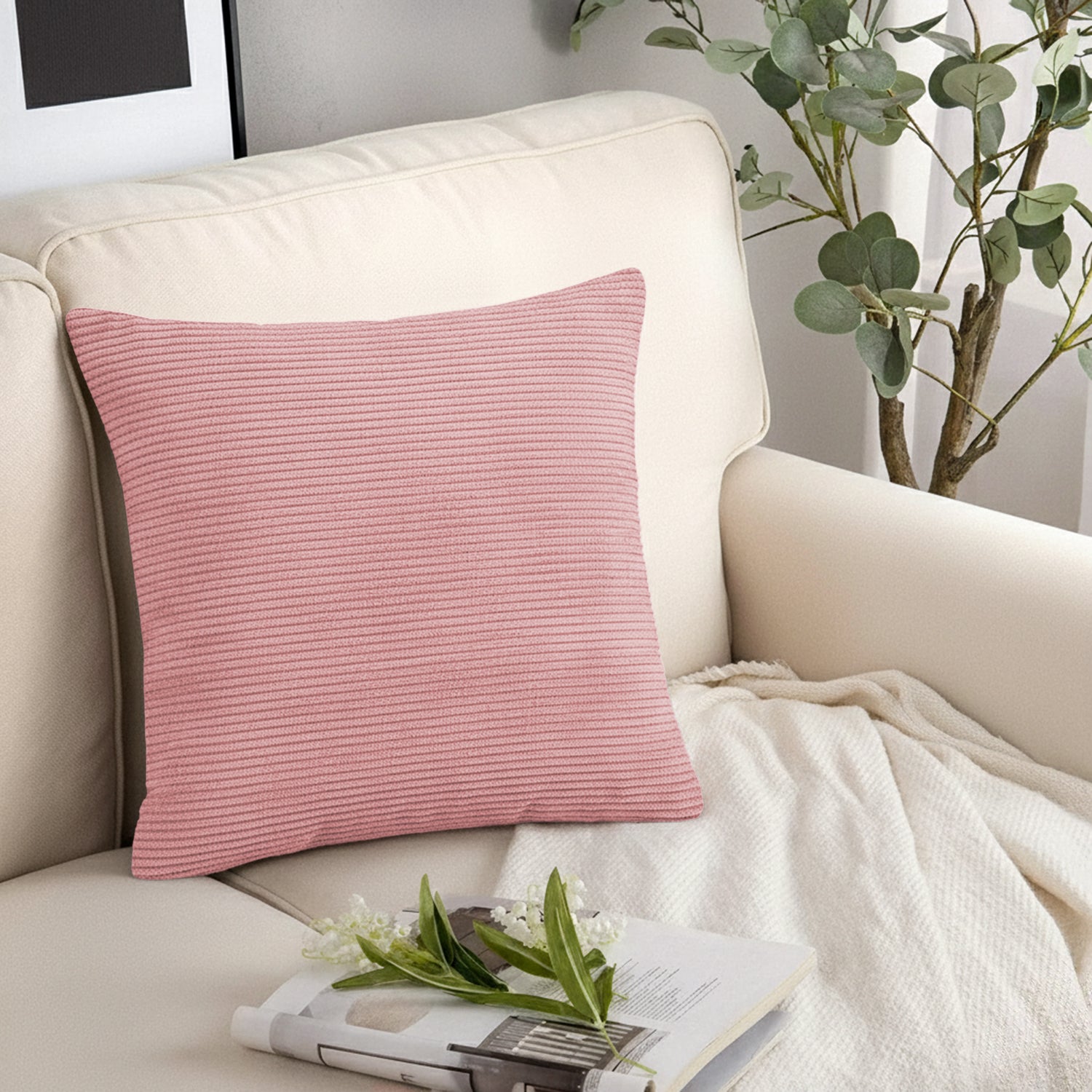 Velvet Corduroy Cushion Covers Pink