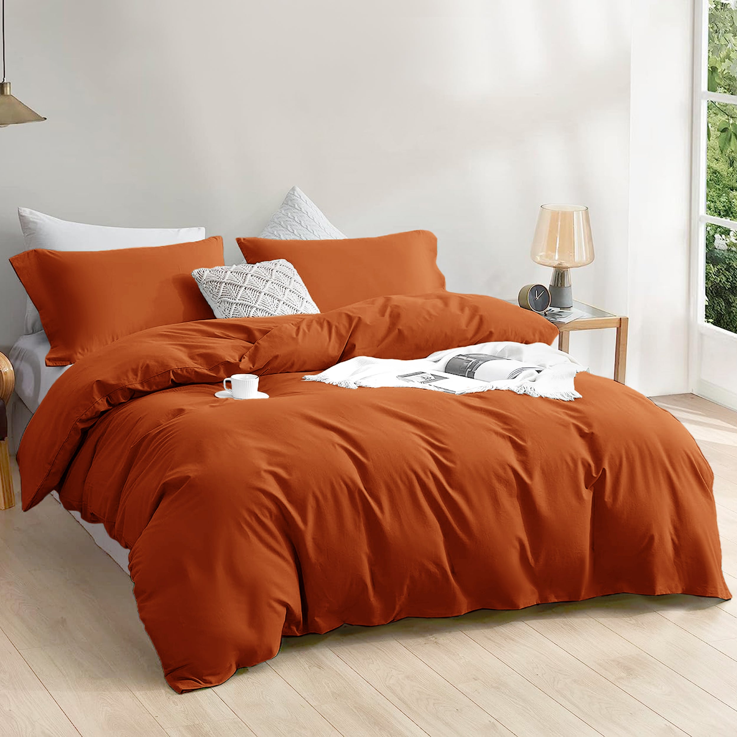 4 Piece Plain Bedding Set Rust