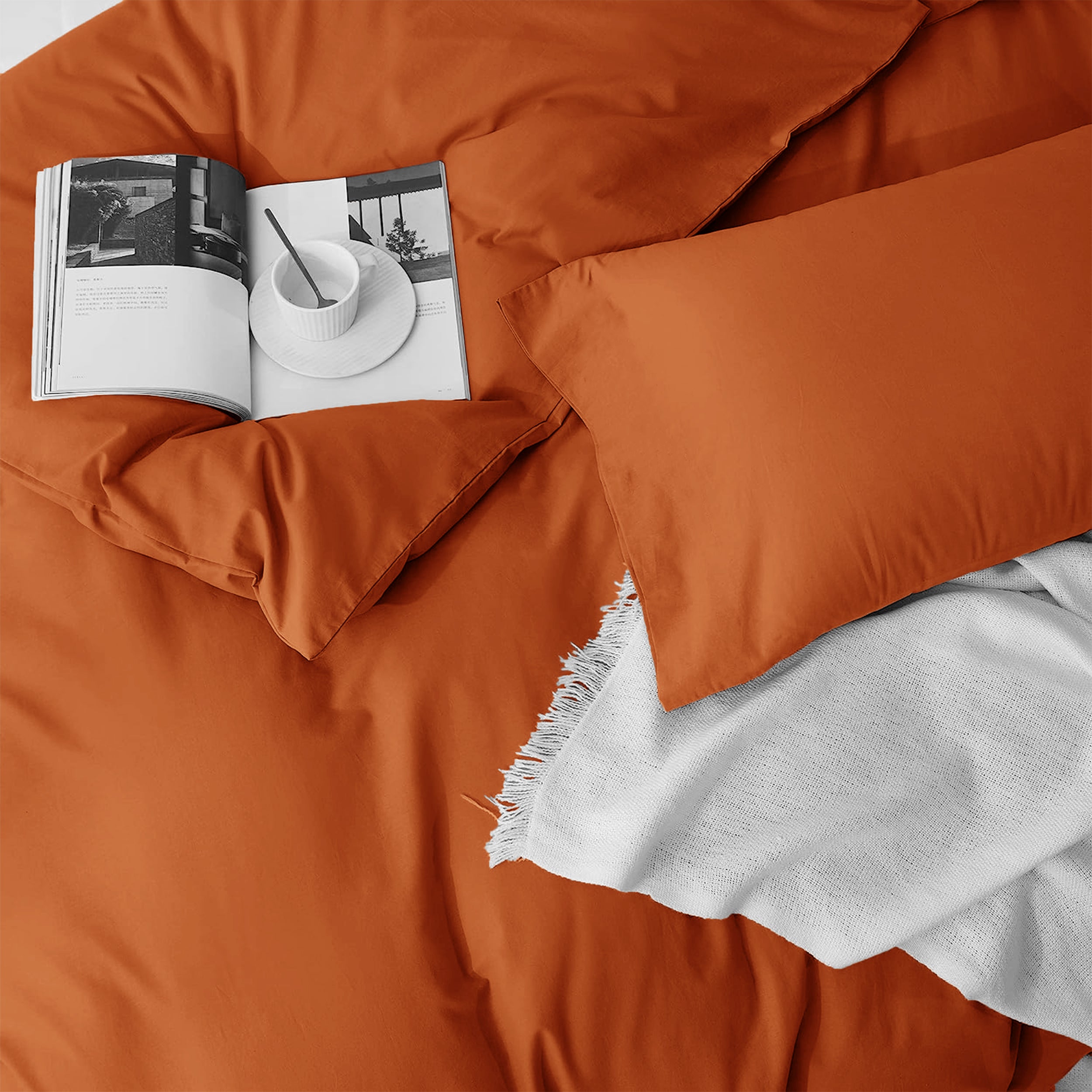 4 Piece Plain Bedding Set Rust