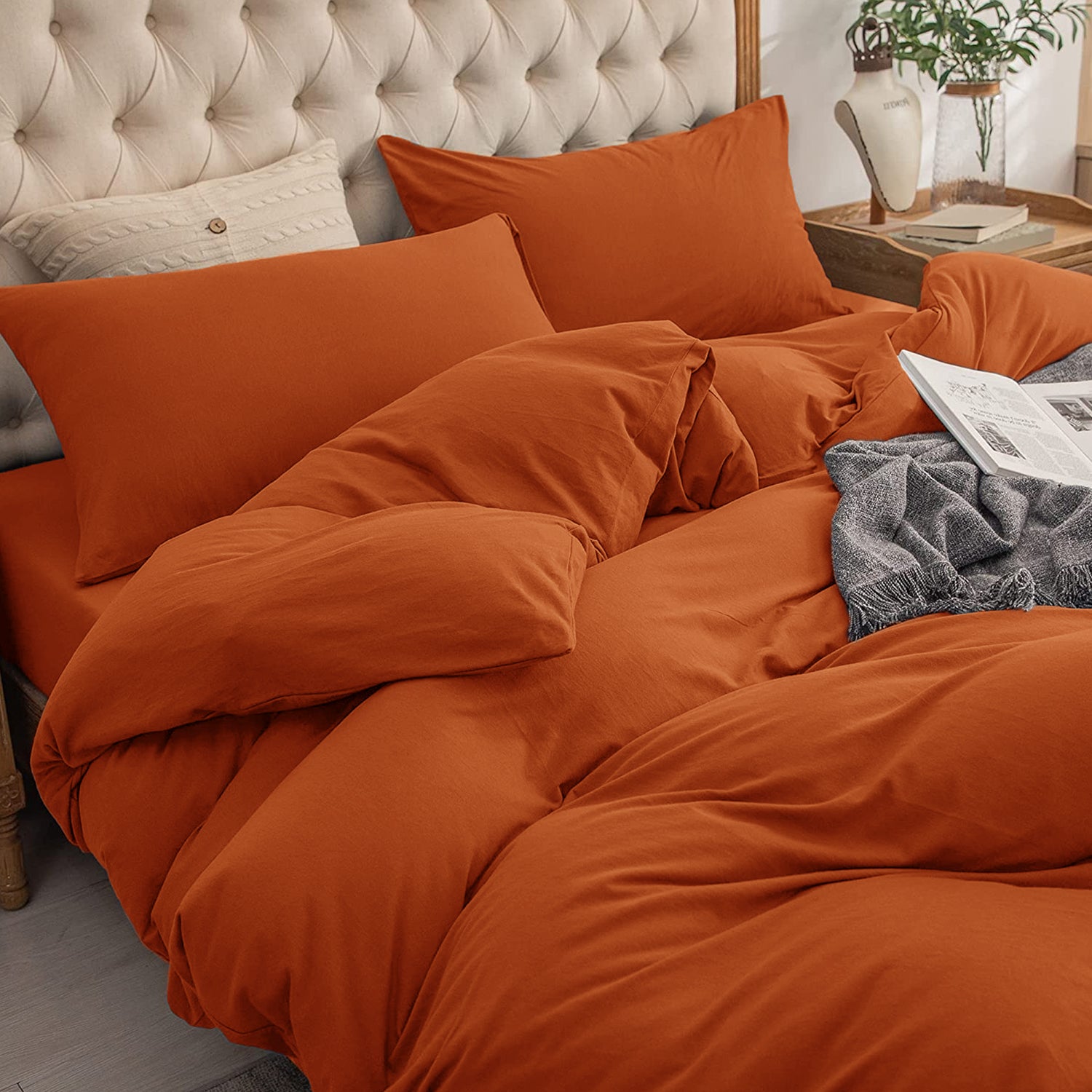 4 Piece Plain Bedding Set Rust