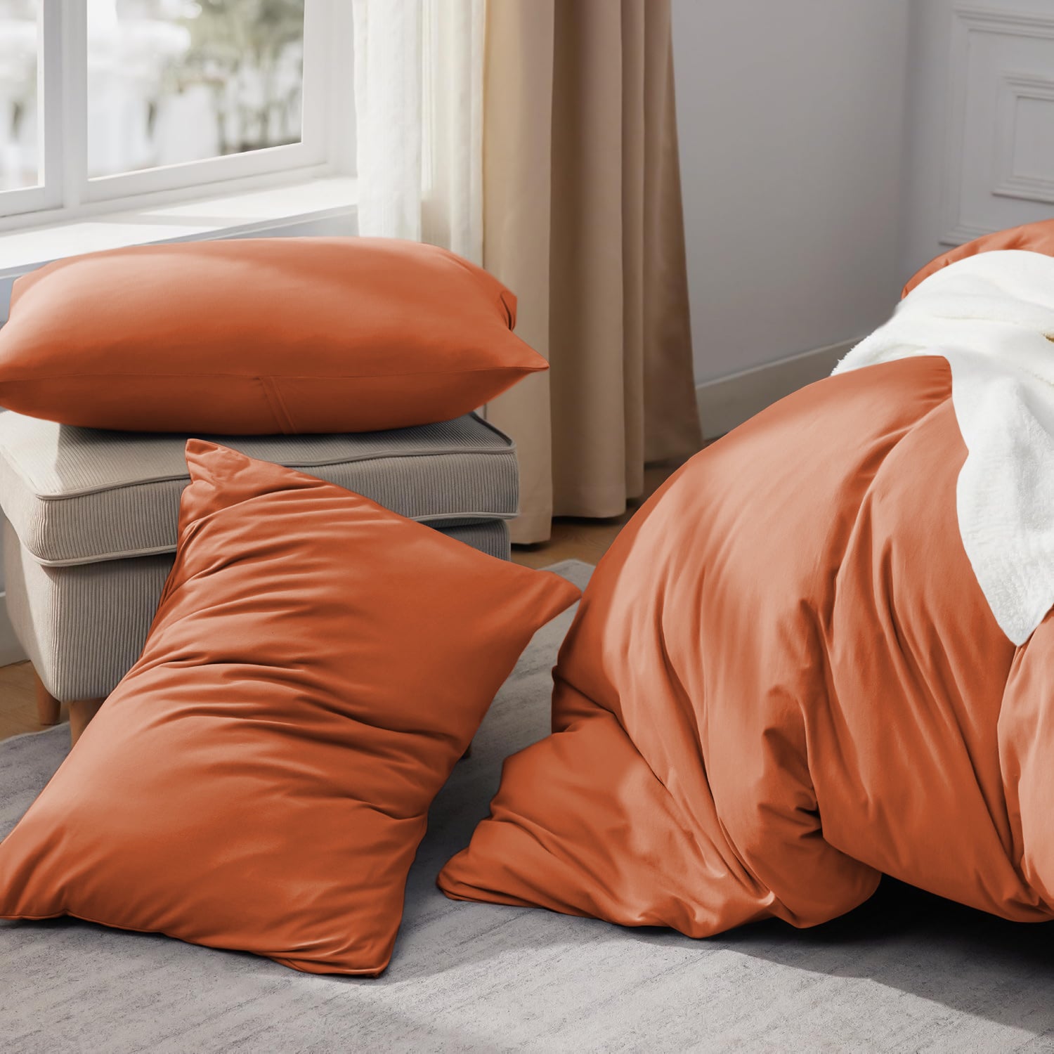 Plain Dye Rust Bedding With Matching Pillowcase Pair