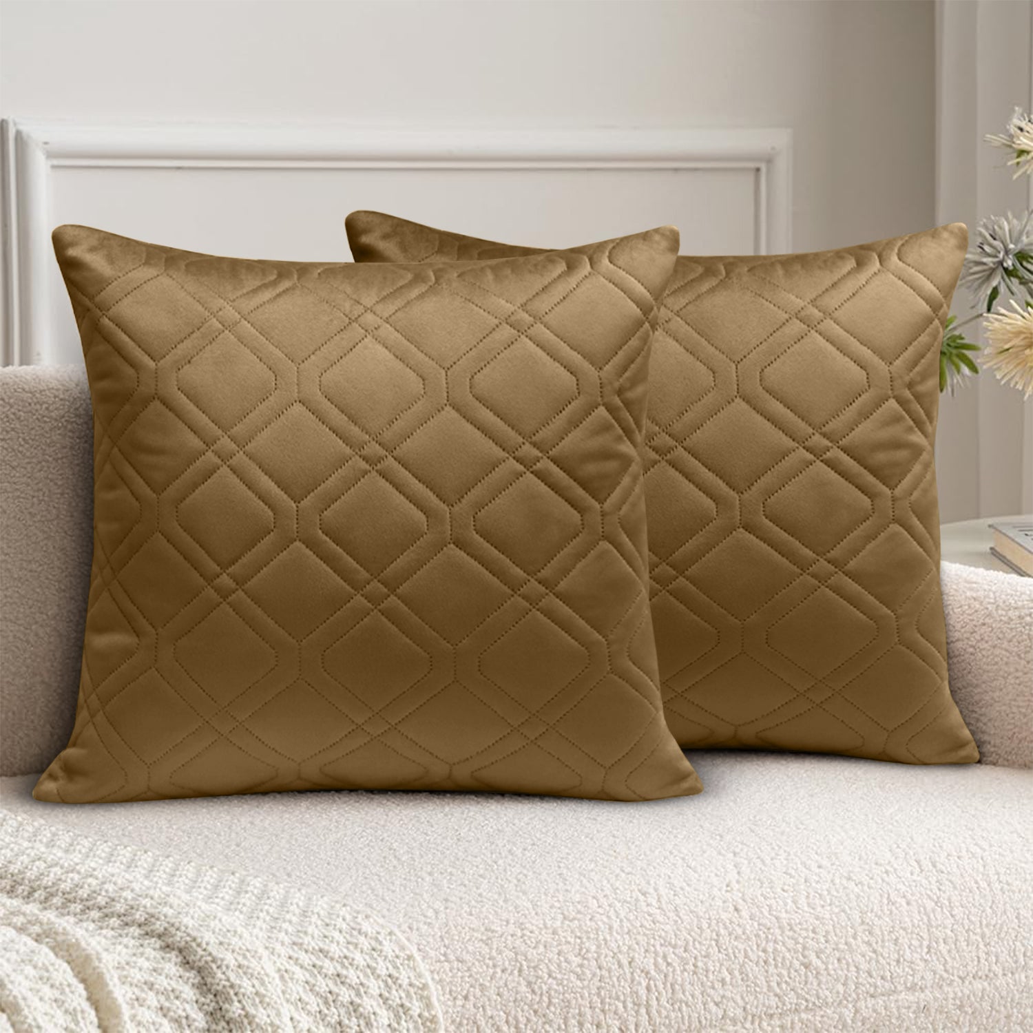 Pack Of 2 Embossed Velvet Cushion Cover Diamond Pattern