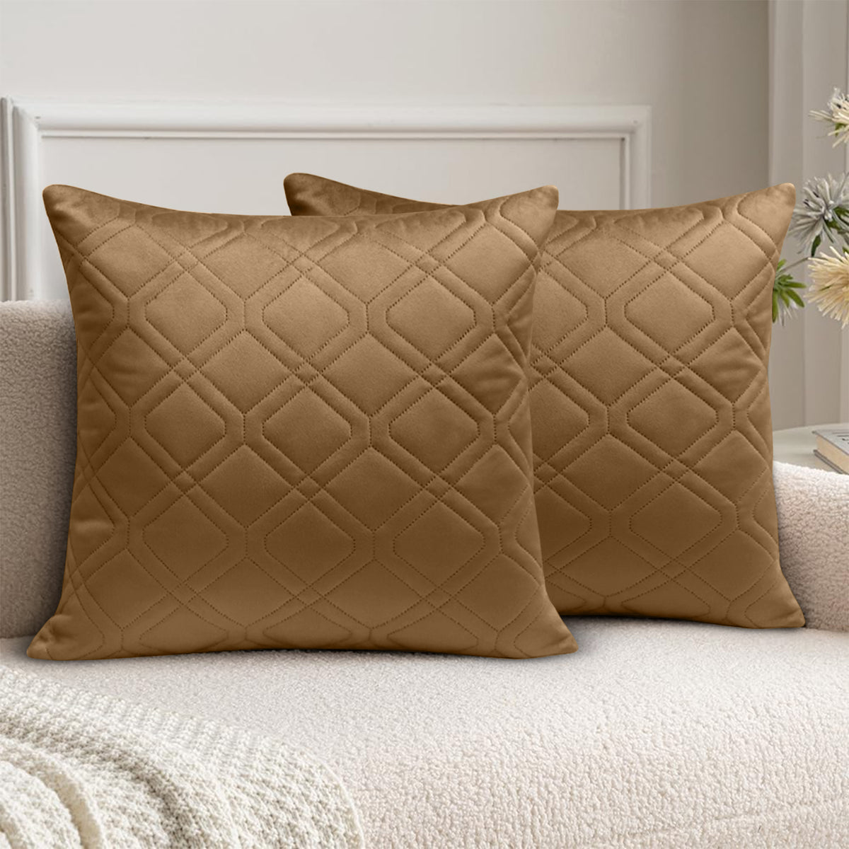 Pack Of 2 Embossed Velvet Cushion Cover Diamond Pattern
