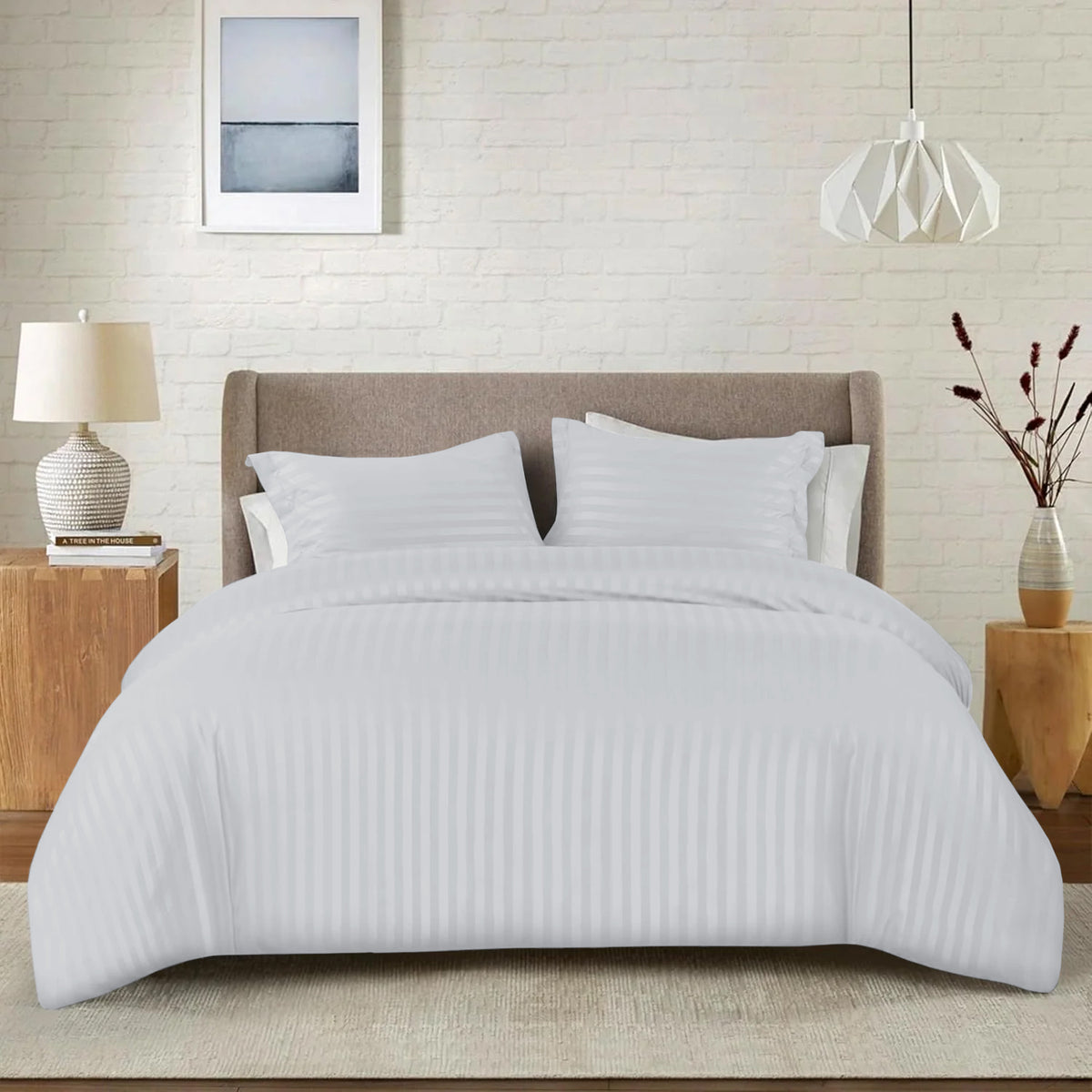 4 Piece Striped Duvet Cover Complete Bedding Set