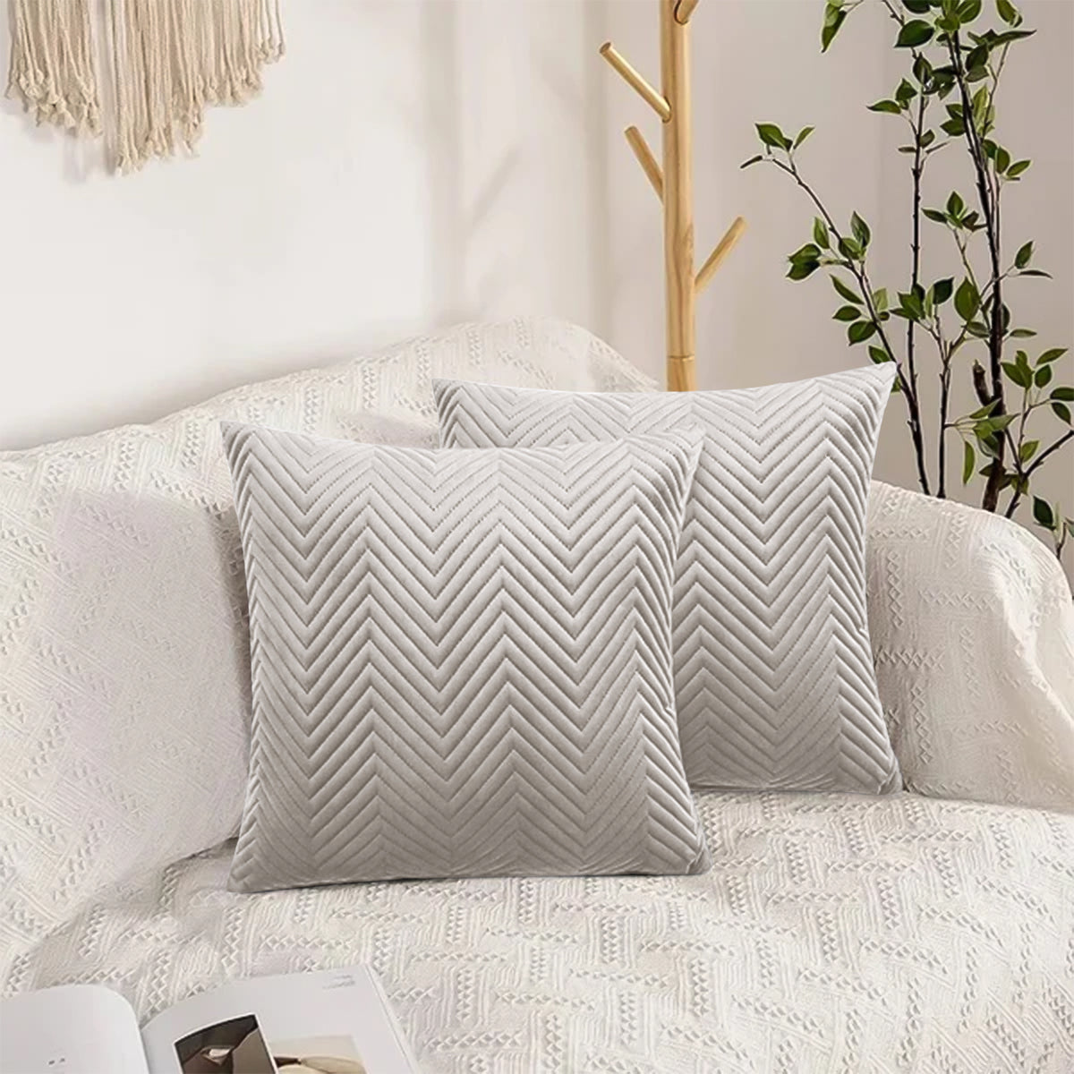 Embossed Velvet Sofa Pillows Cover Pack Of 2 Covers & Filled Cushion