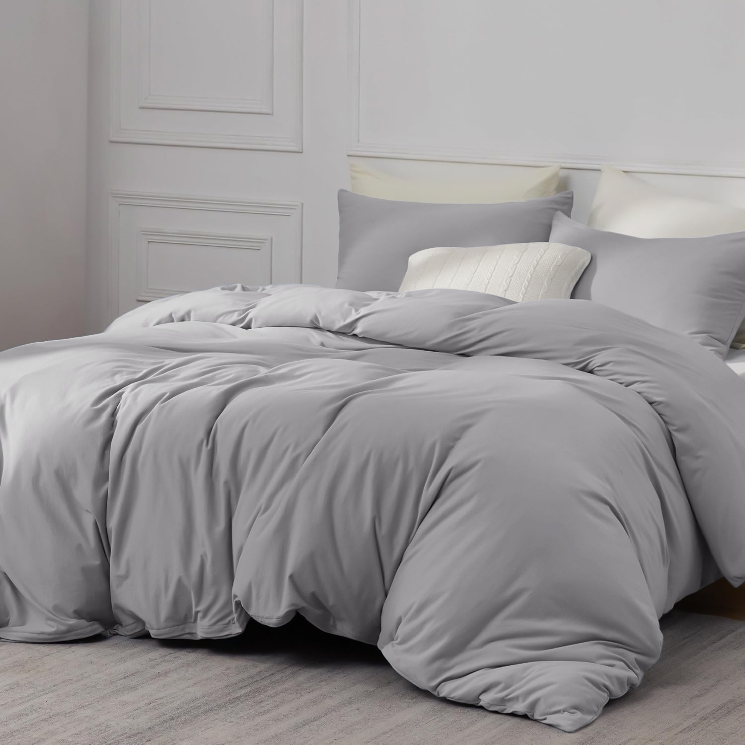 Plain Dyed Silver Bedding With Pillowcase Pair