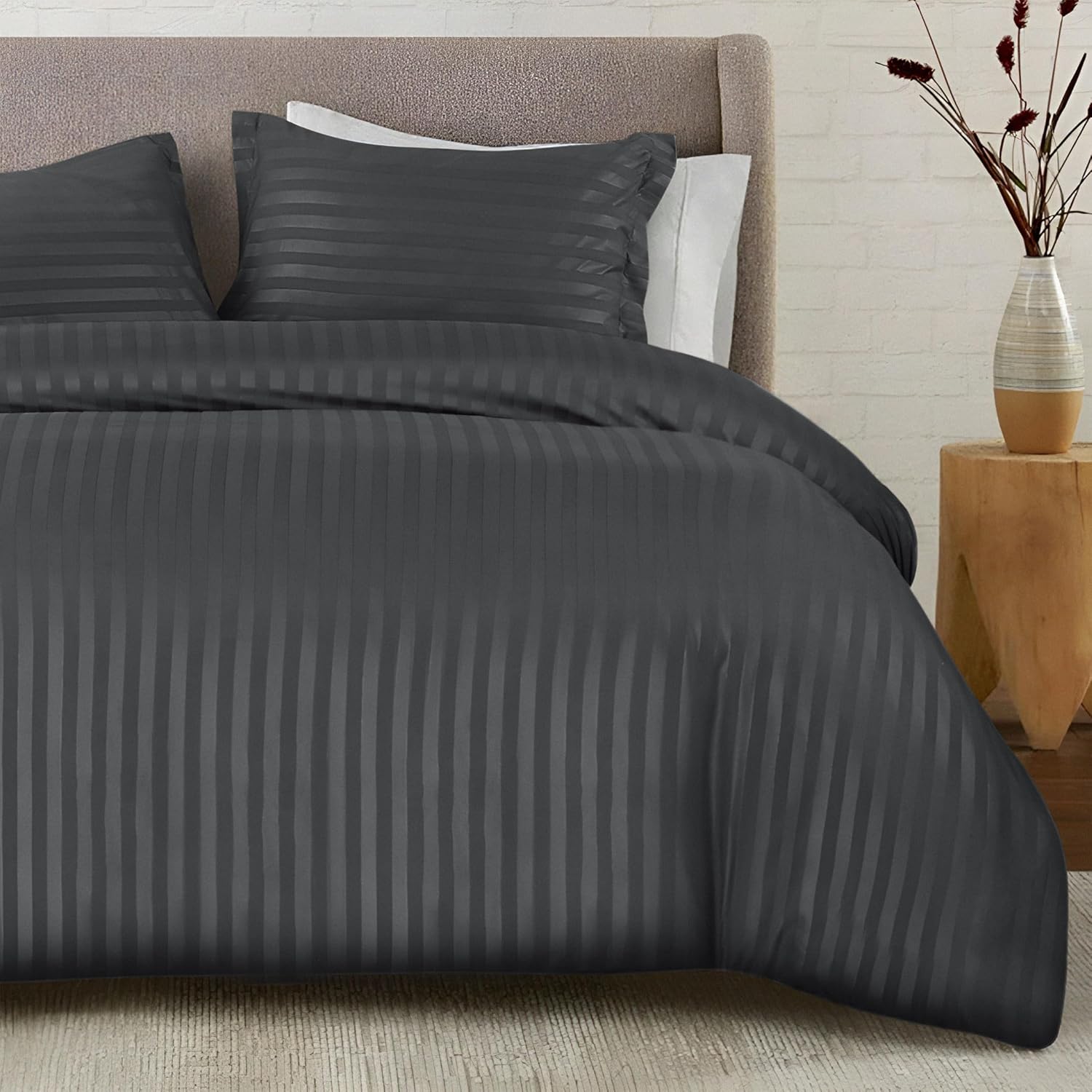 Stripe Duvet Cover Charcoal Piece Bed Set
