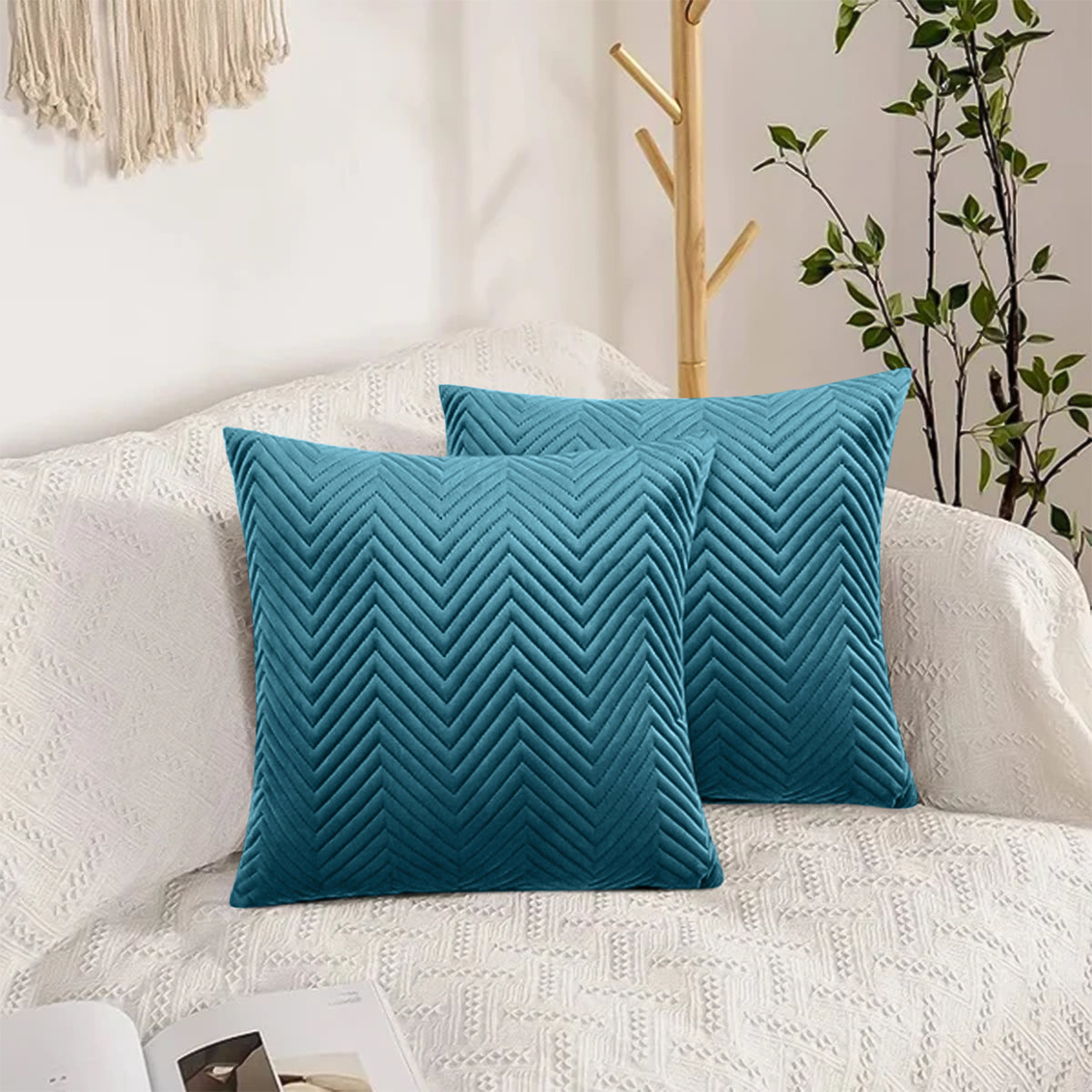 Embossed Velvet Sofa Pillows Cover Pack Of 2 Covers & Filled Cushion