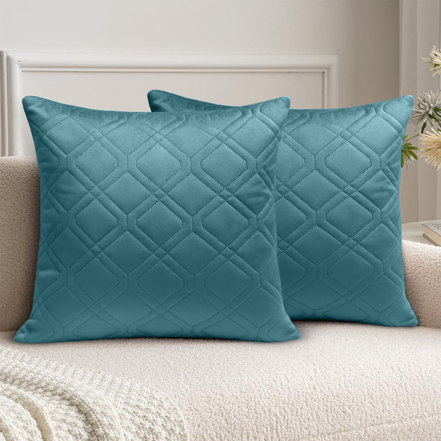 Pack Of 2 Embossed Velvet Cushion Cover Diamond Pattern