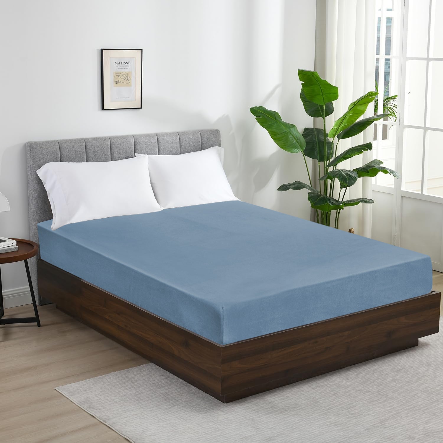 Washed Blue Jersey cotton Fitted Sheet