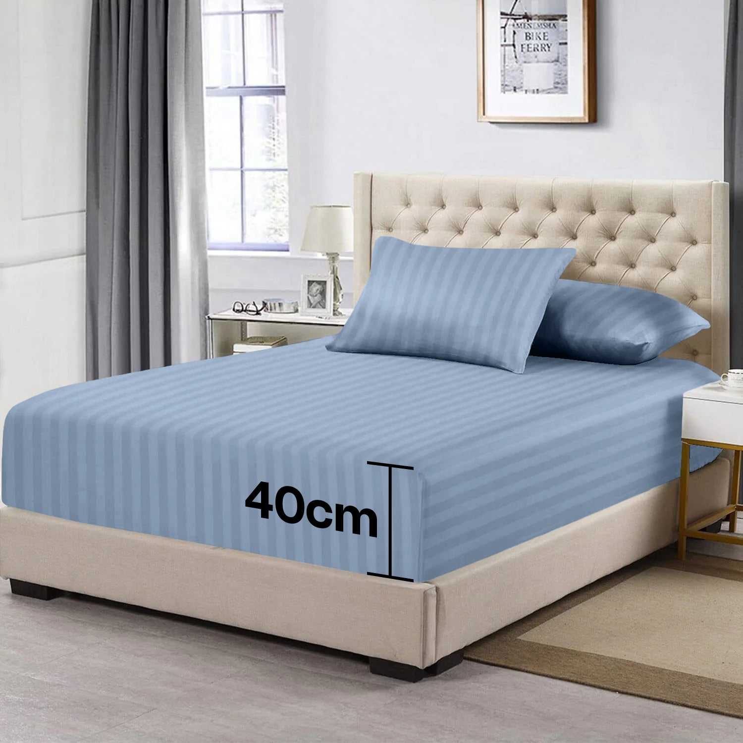 Washed Blue Extra Deep Mattress Fitted Sheets