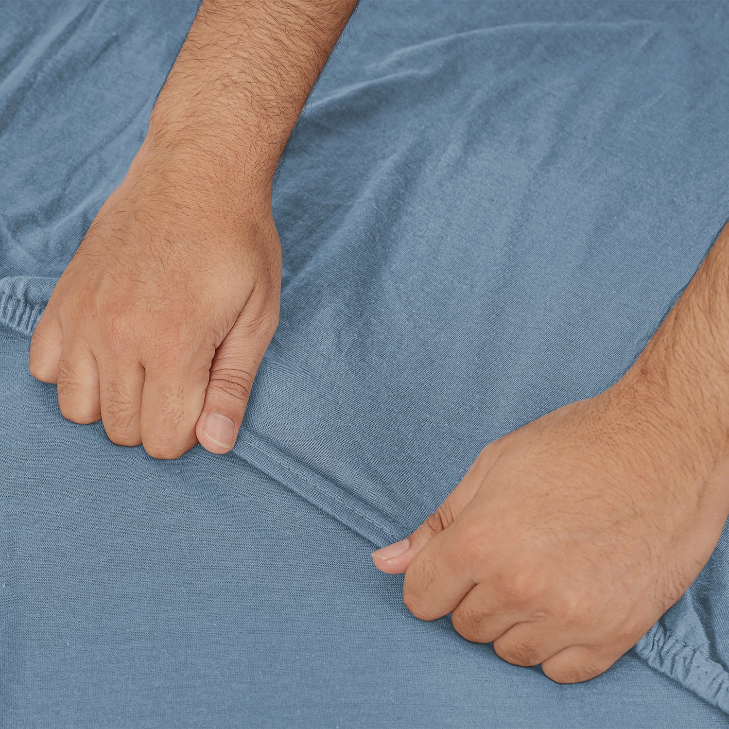 Washed Blue Jersey cotton Fitted Sheet