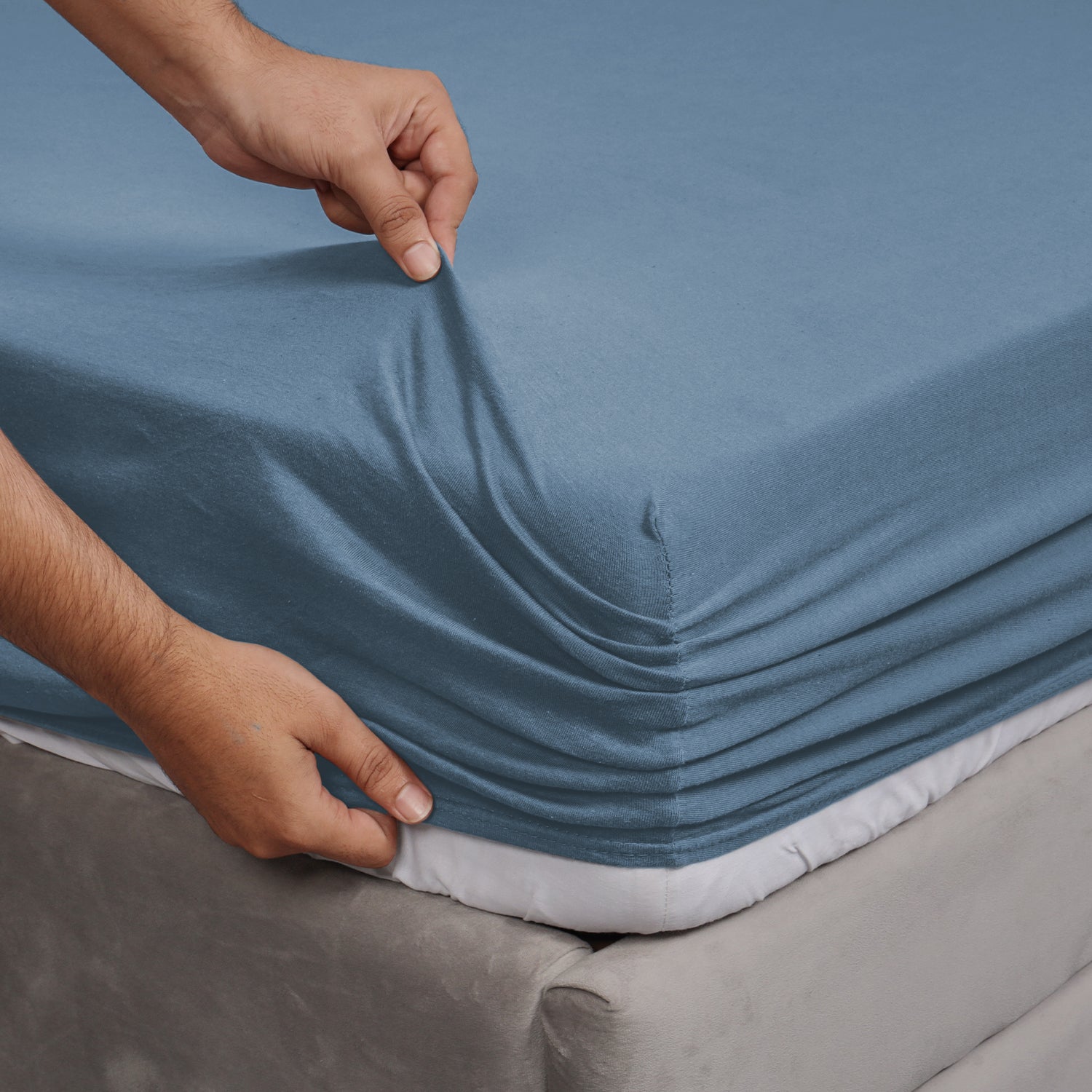 Washed Blue Jersey cotton Fitted Sheet