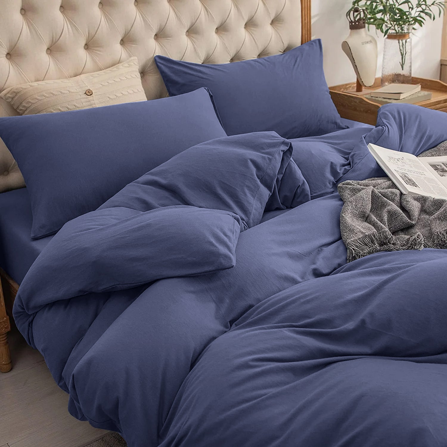 4 Piece Plain Bedding Set Duvet Cover, Pillowcases & Fitted Sheet