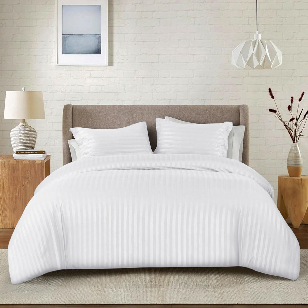 4 Piece Striped Duvet Cover Complete Bedding Set