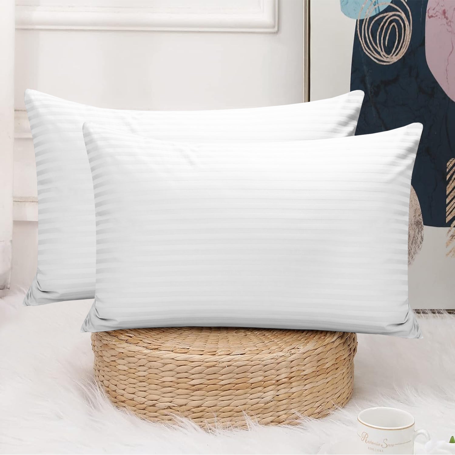 White Striped pillowcases