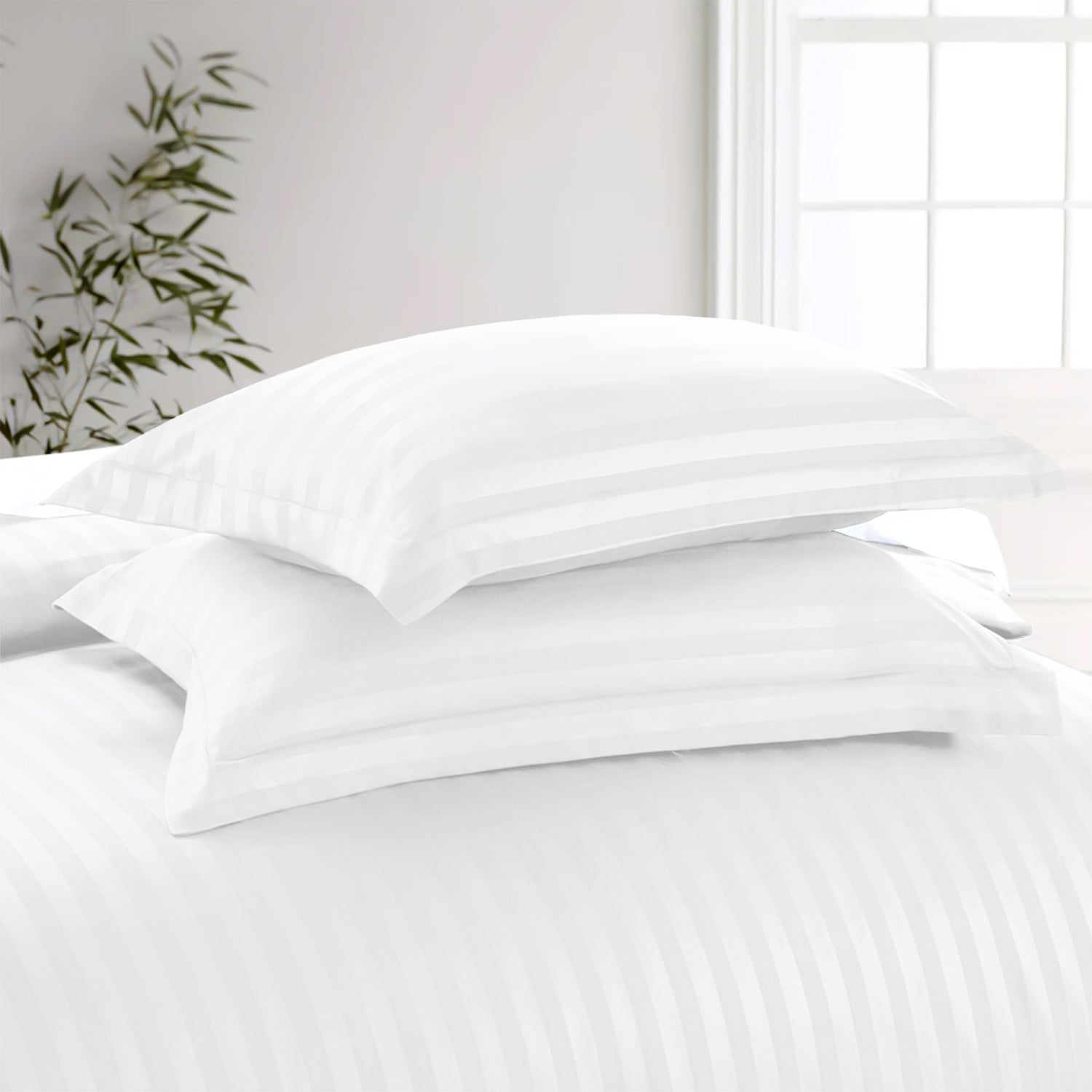 White Stripe Bedding Set With Pillowcase Pair