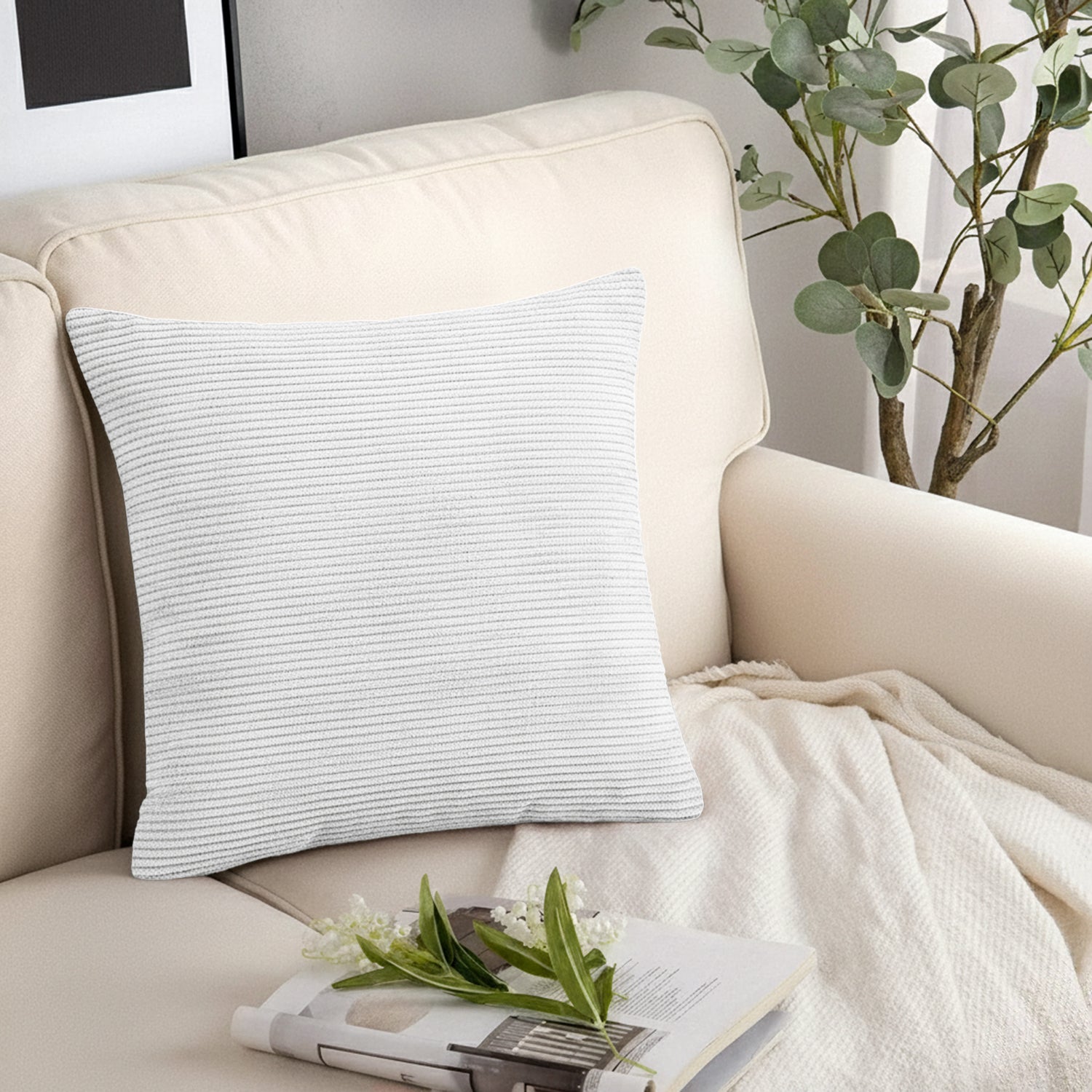 Velvet Corduroy Cushion Covers White