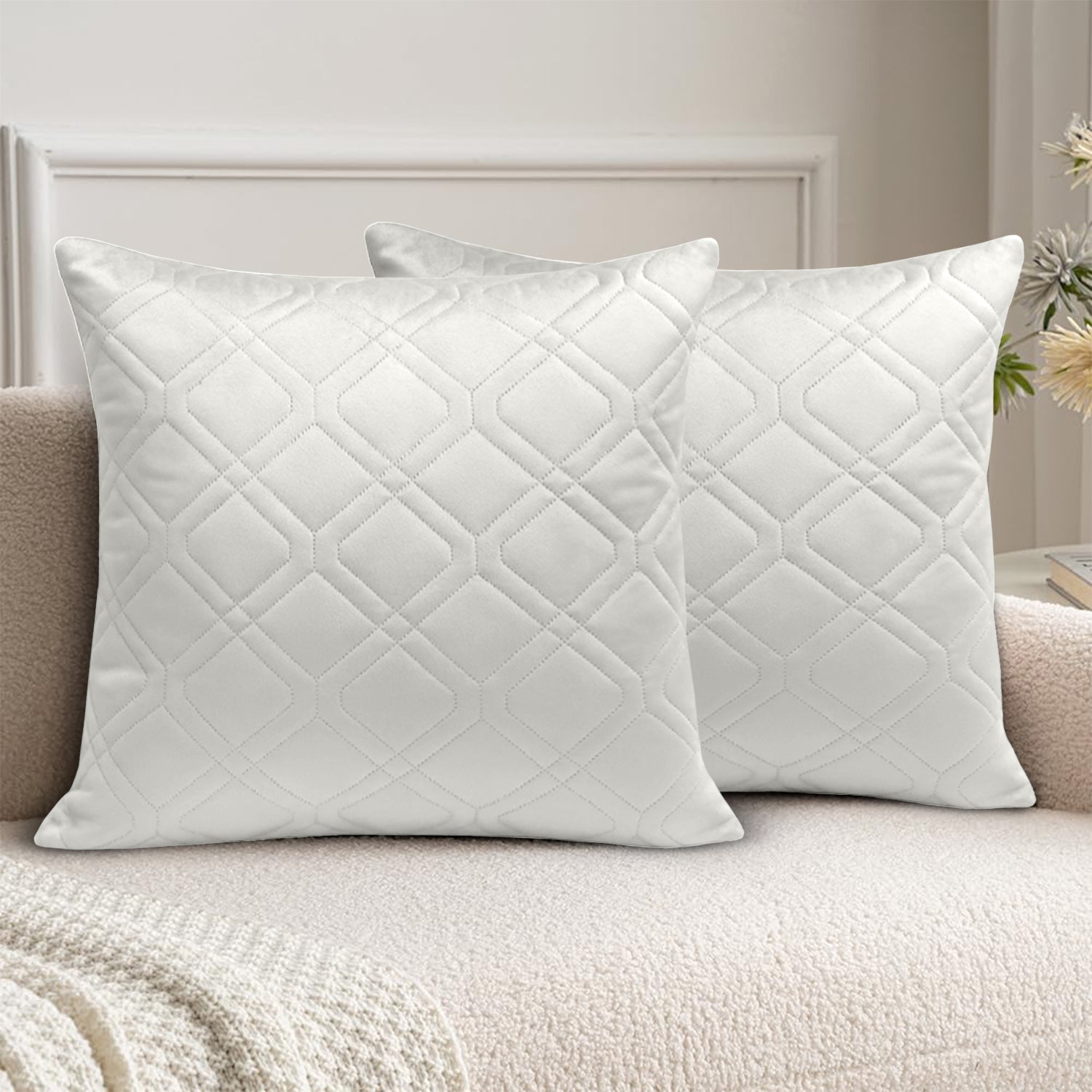 Pack Of 2 Embossed Velvet Cushion Cover Diamond Pattern