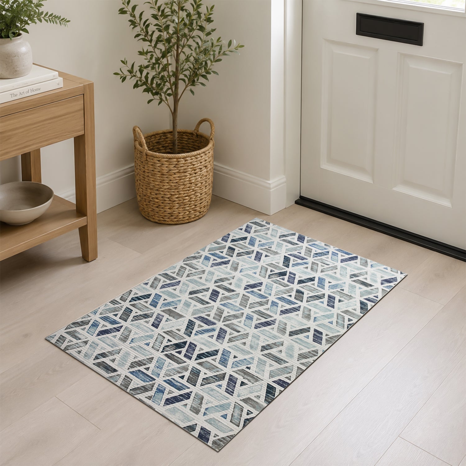 Contemporary Blue Grey Tufted Rug for Living Room