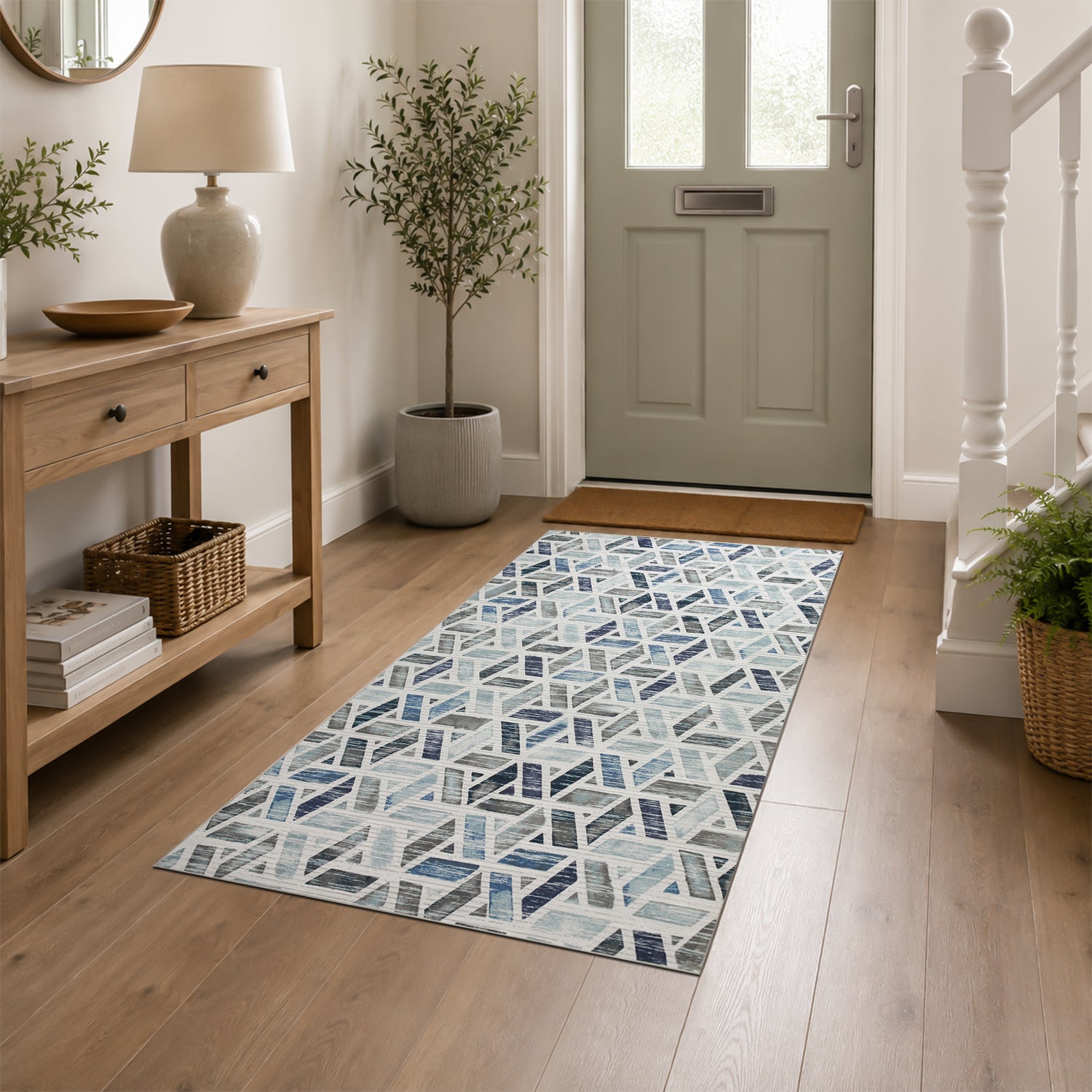 Contemporary Blue Grey Tufted Rug for Living Room