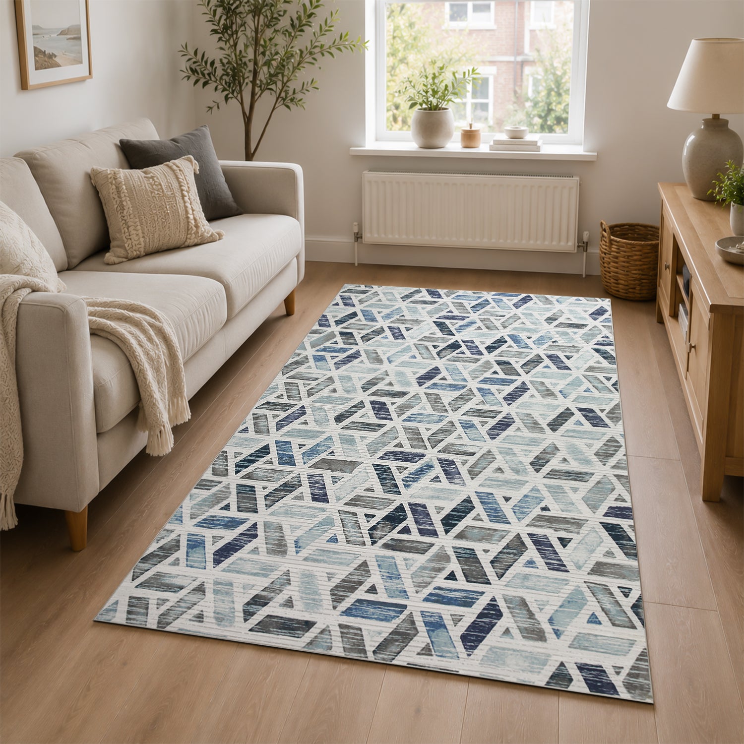 Contemporary Blue Grey Tufted Rug for Living Room