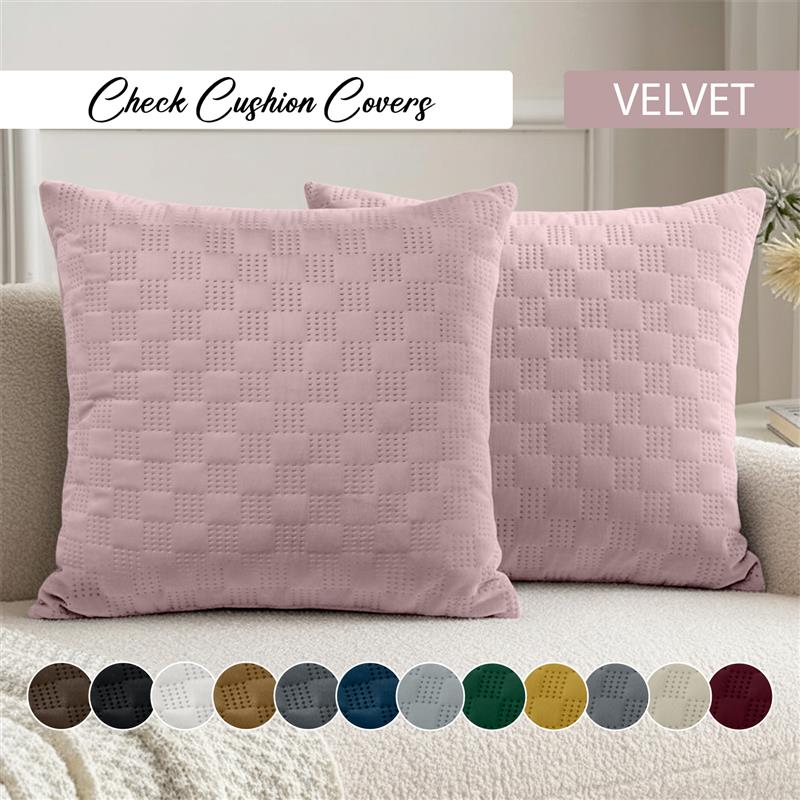 Pack Of 2 Square Velvet Cushion Cover Check Pattern