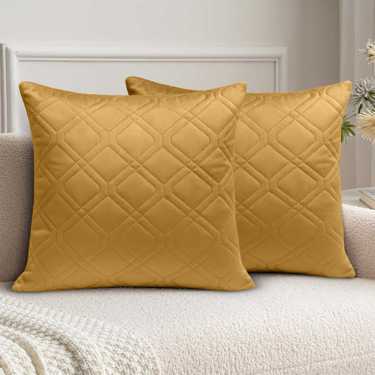 Pack Of 2 Embossed Velvet Cushion Cover Diamond Pattern