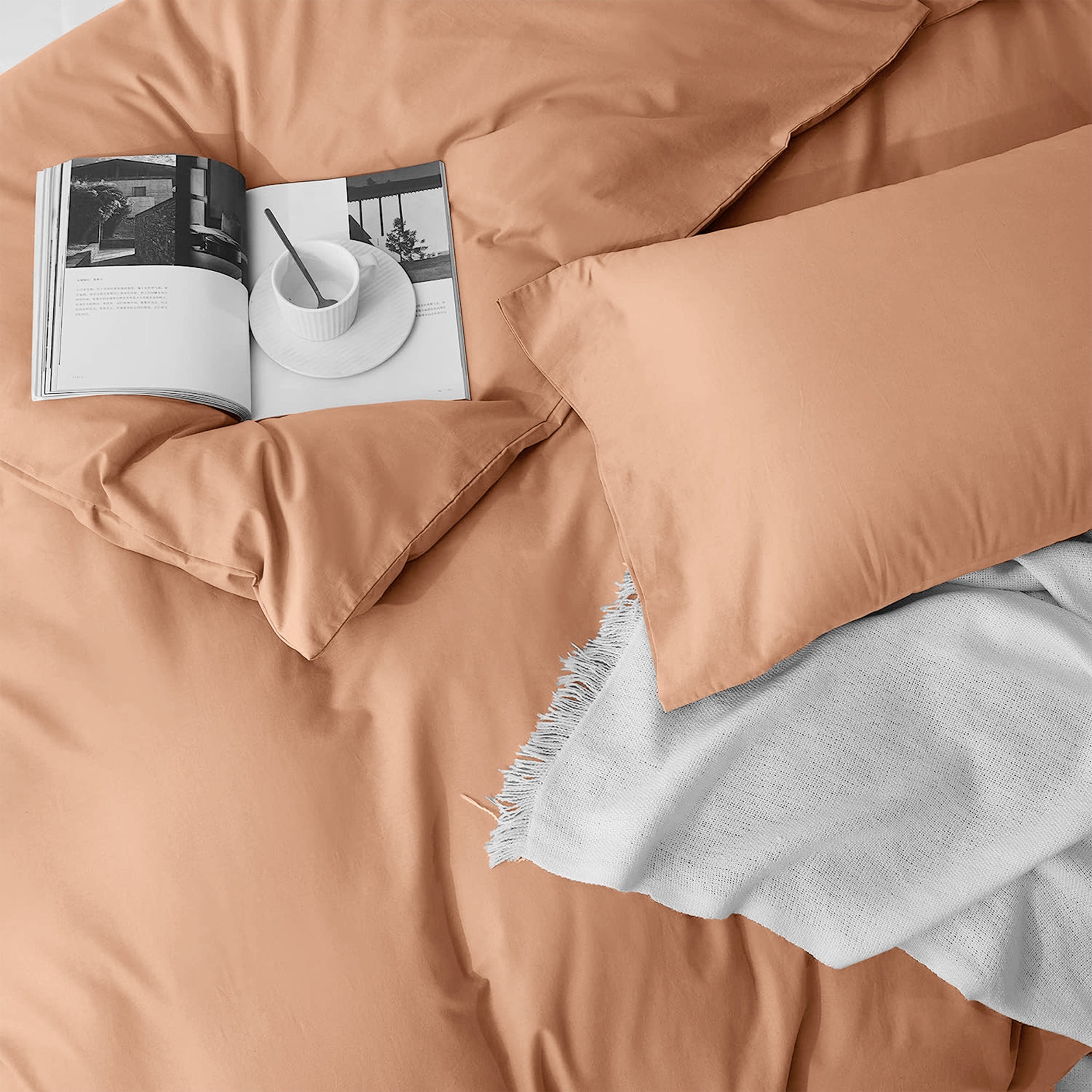 4 Piece Plain Bedding Set Peach