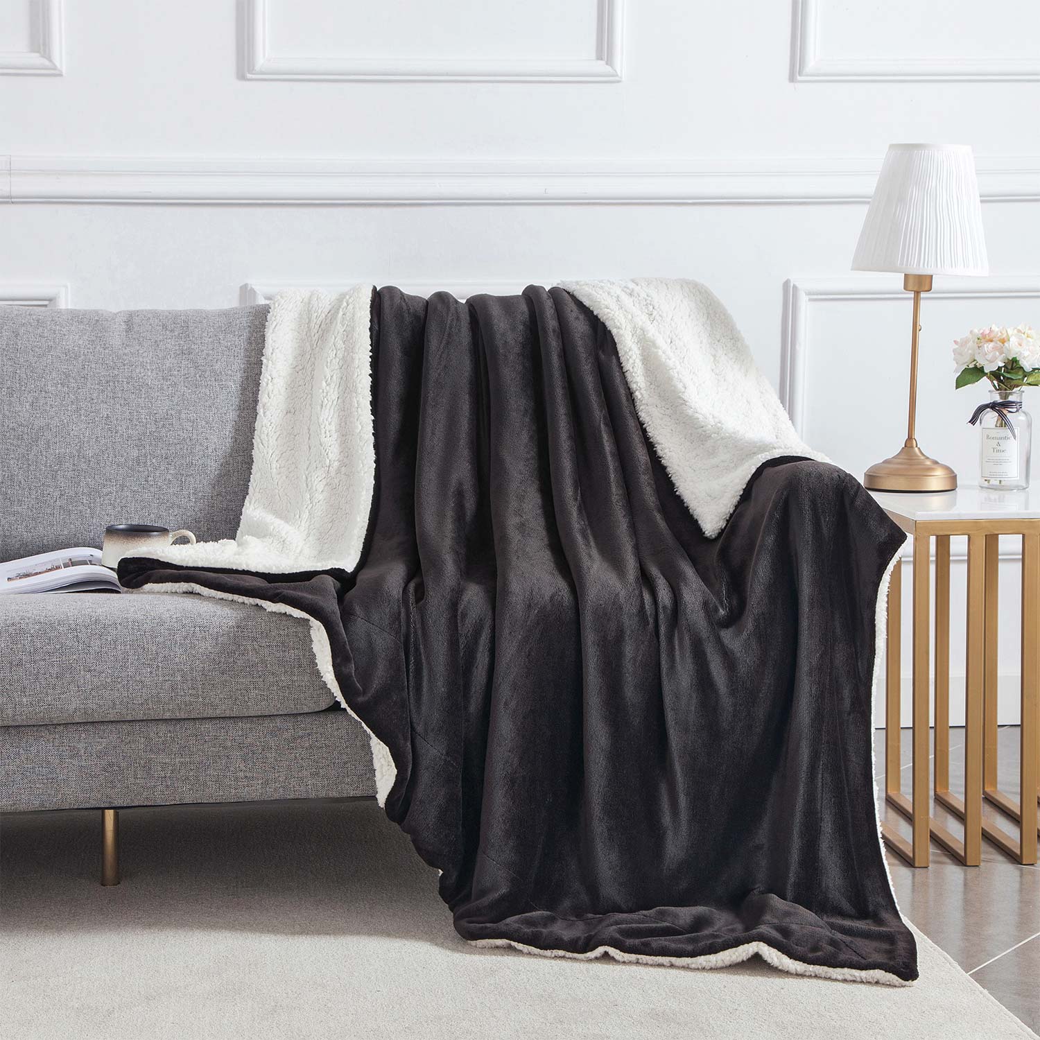 Black sofa throws